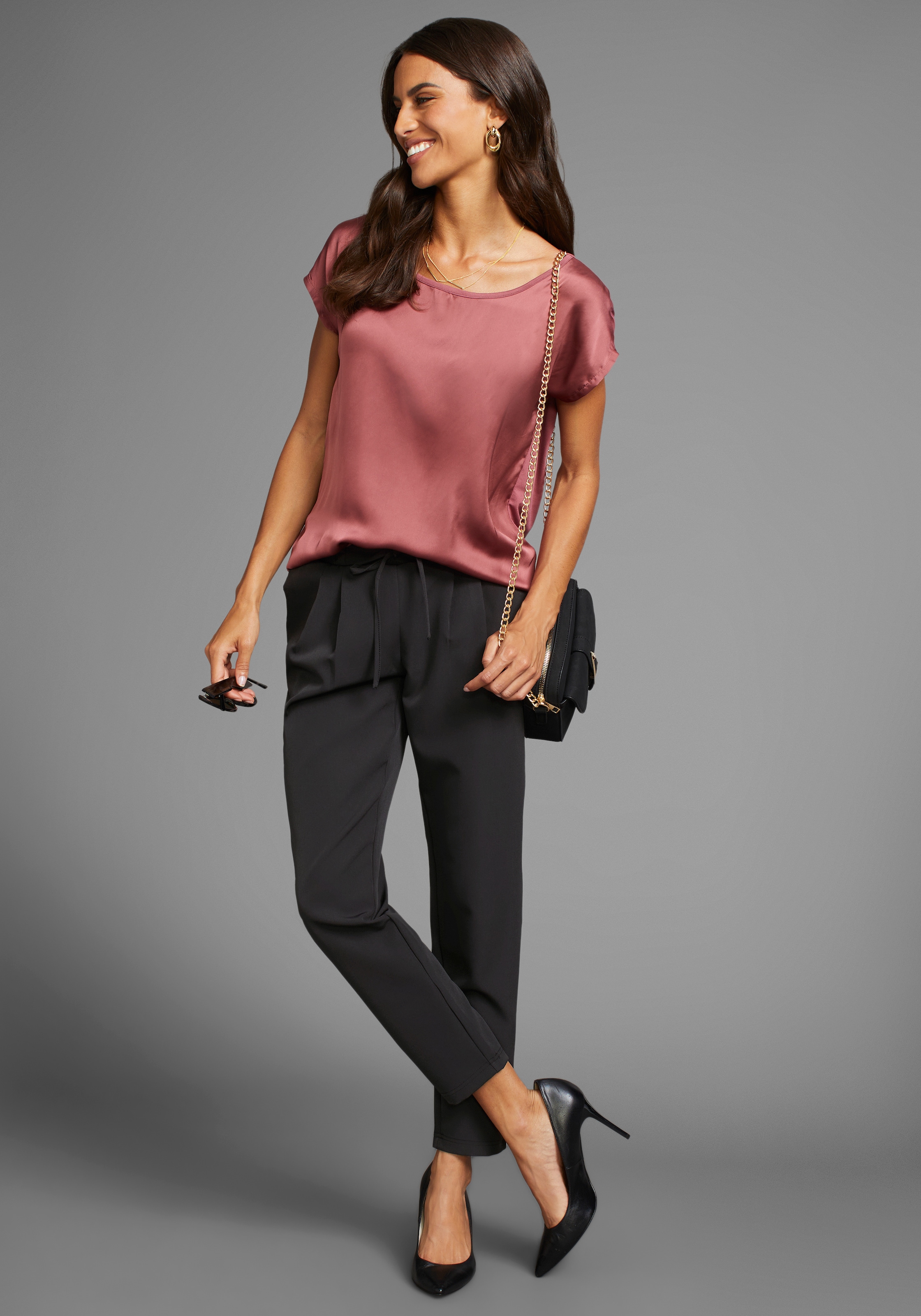 Laura Scott Shirtbluse, aus Satin und Jersey