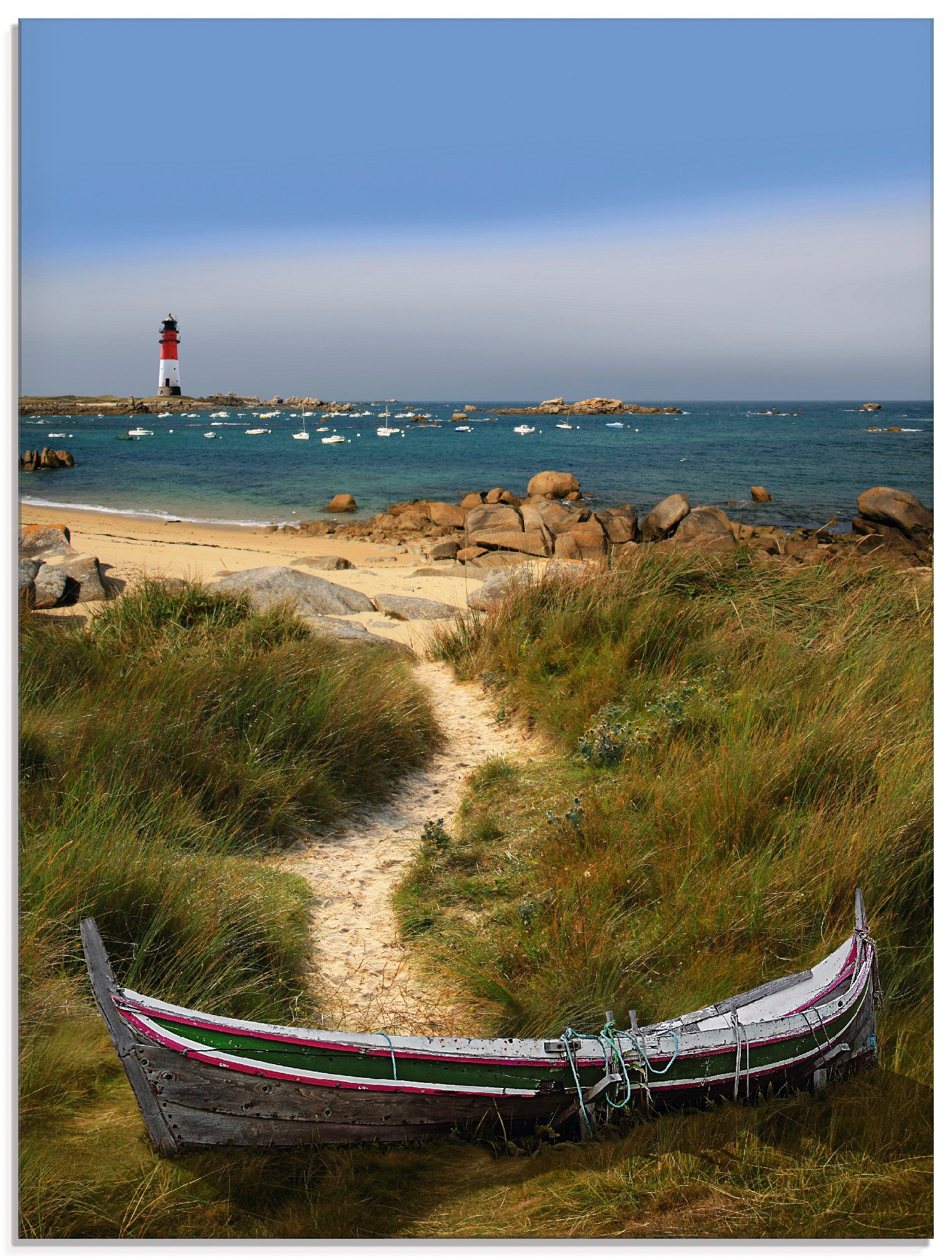 Artland Glasbild »Das alte Boot in den Dünen«, Küste, (1 St.)