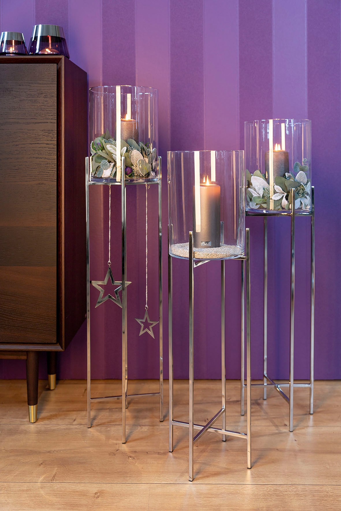 Fink Windlicht »ODEON«, (1 St.), Kerzenhalter aus Edelstahl und Glas, Ø ca.  25 cm bestellen im OTTO Online Shop