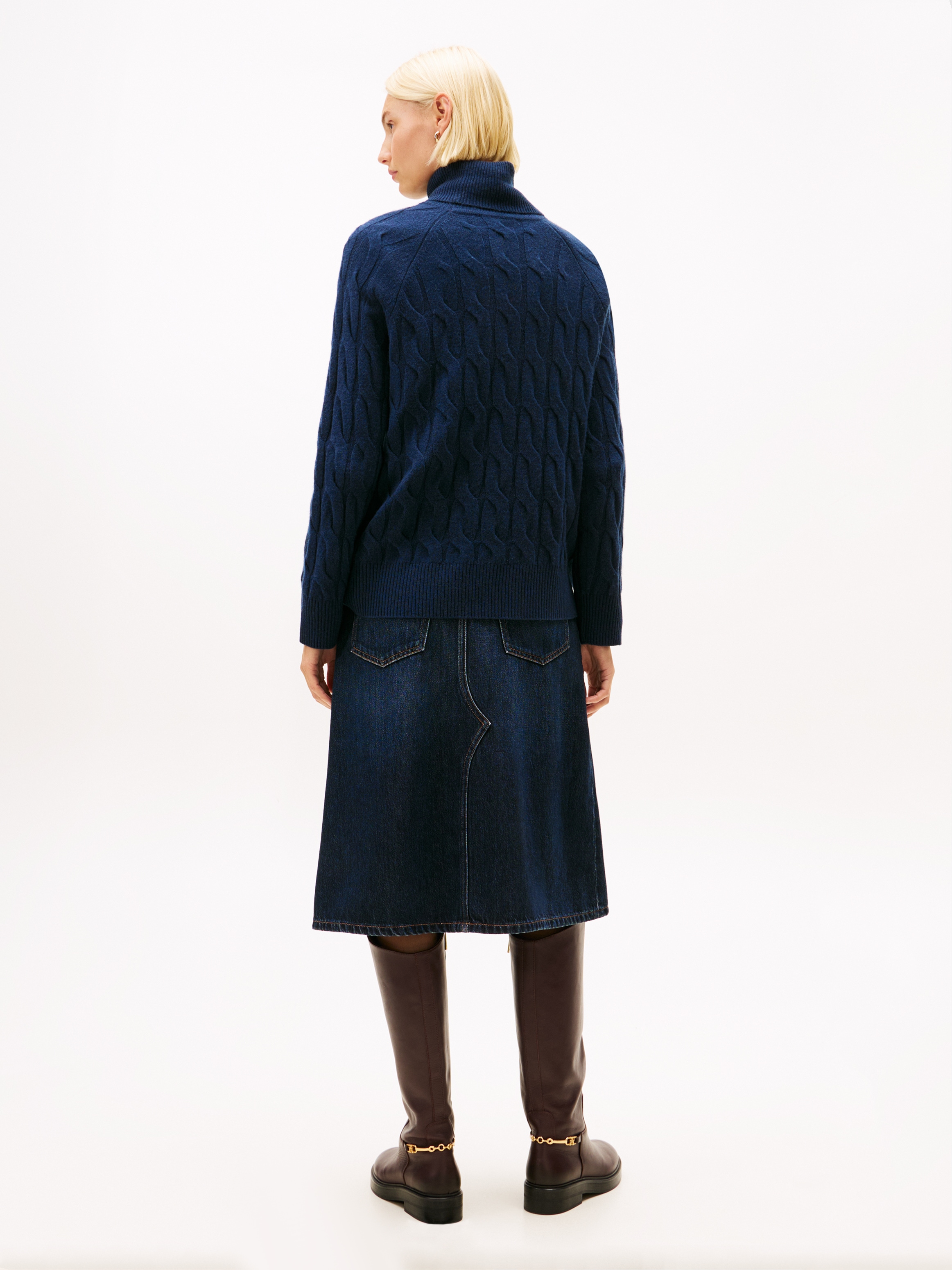 Tommy Hilfiger Rollkragenpullover »SOFT WOOL CABLE ROLL-NK LS SWT« mit Zopfmuster, aus reiner Wolle