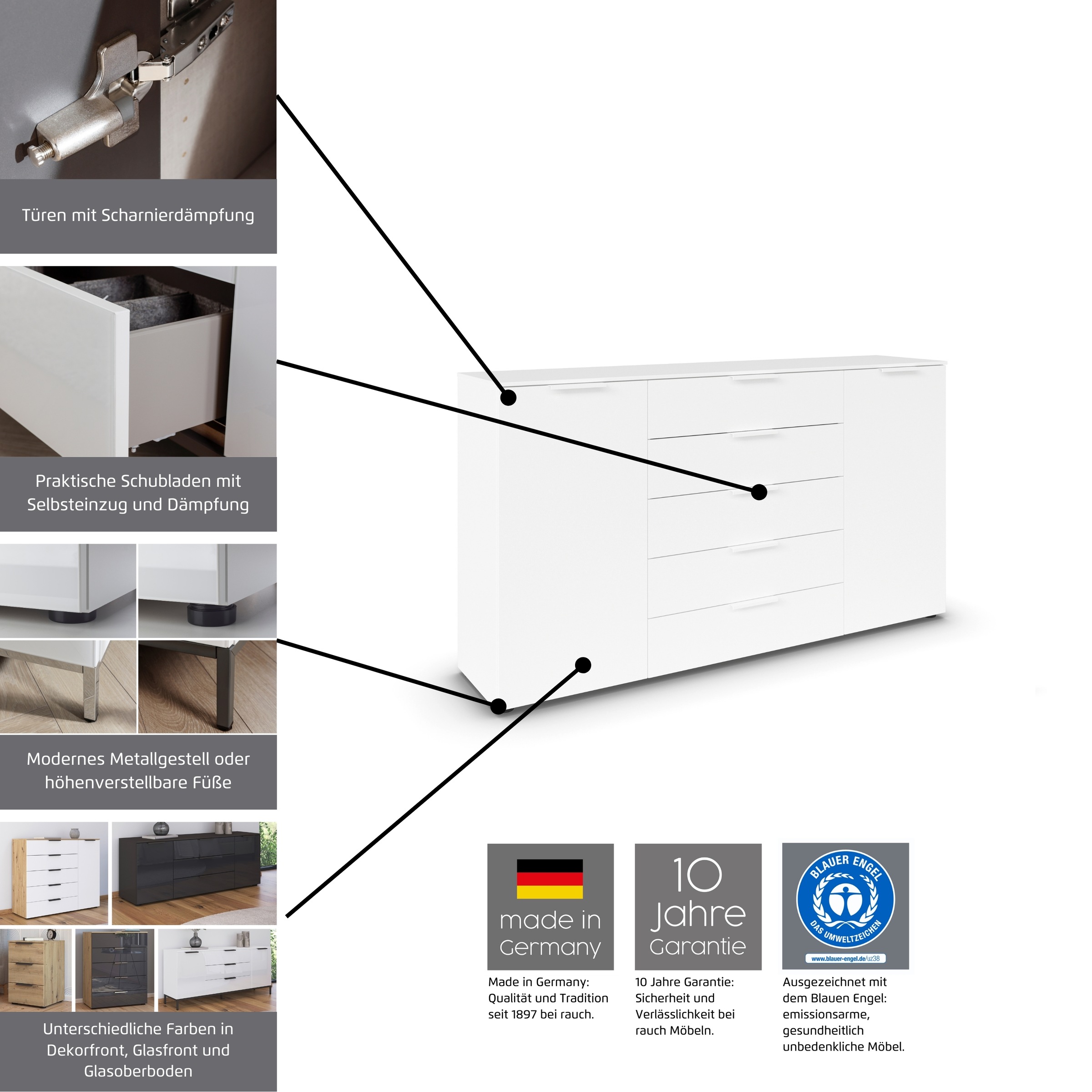 rauch Nachtkommode »Nachttisch Nachtschrank Nachtkonsole FLIPP mit Glasfront«, (Breite 40 cm), mit 3 Schubladen und Soft-Close-Funktion, Oberboden und Front Glas