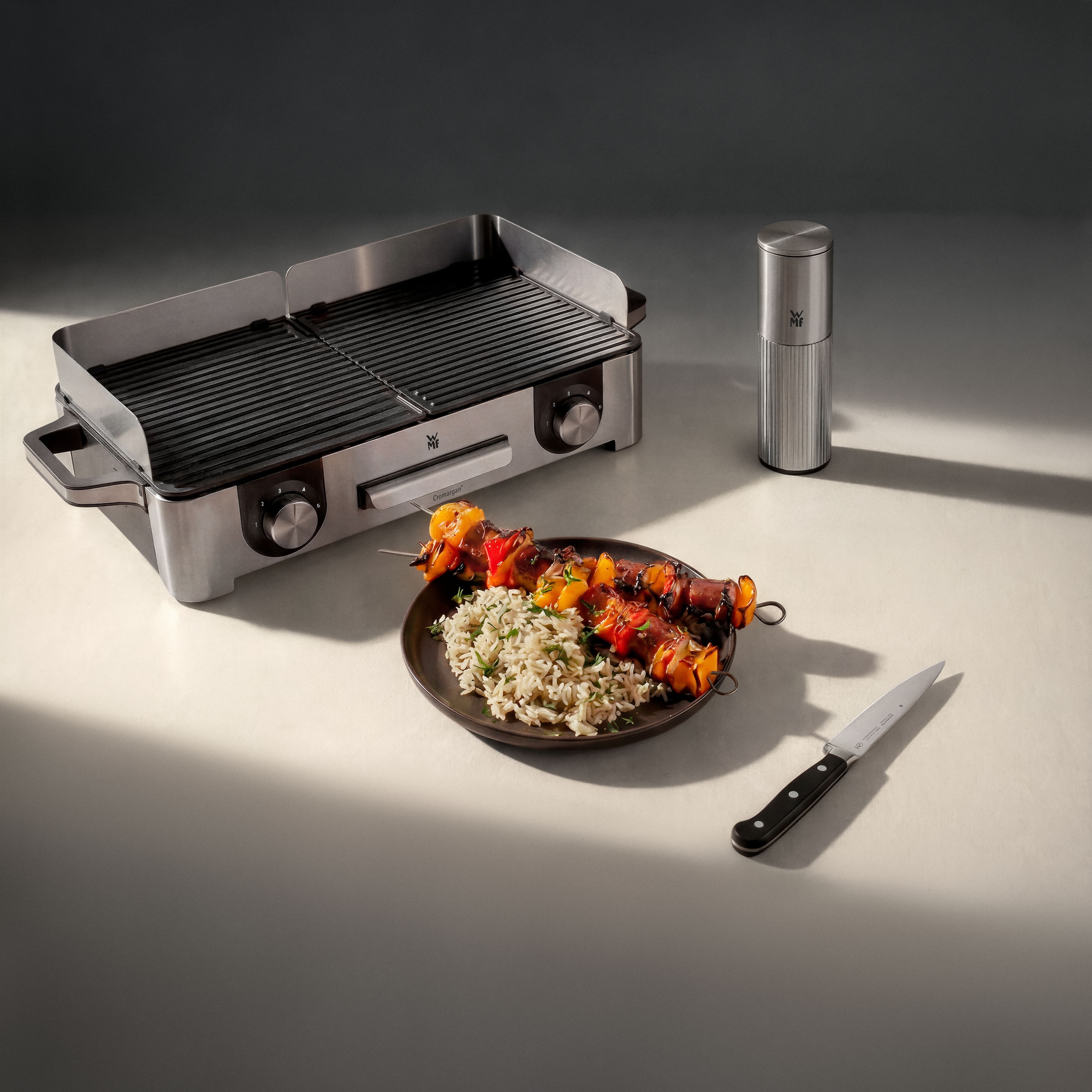 WMF Standgrill »Lono Master, inkl. Standfuß« 2400 W antihaftbeschichtete Aluminium-Gussplatten, Outdoor geeignet