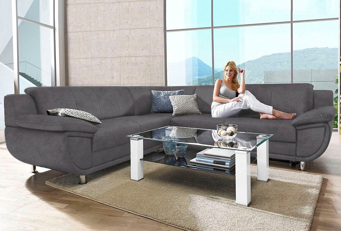 TRENDMANUFAKTUR Ecksofa »Rondo wahlweise mit Schlaffunktion, bequeme Armlehnen« L-Form, wahlw.mit Federkern, Füße chromfarben, Unser Dauertiefpreis