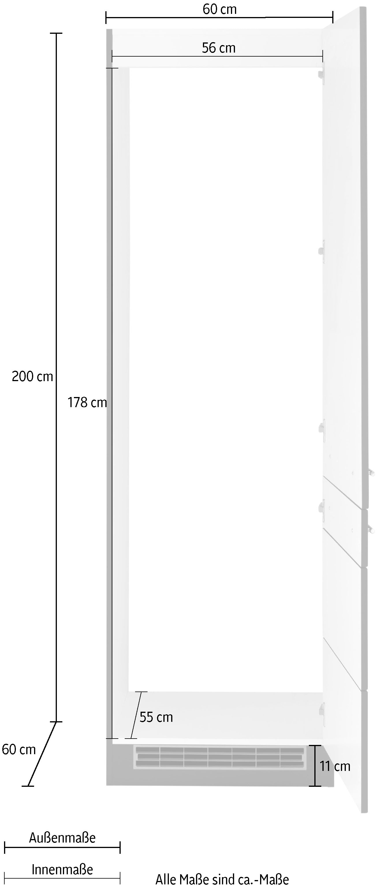 KOCHSTATION Kühlumbauschrank »KS-Wien«, 60 cm breit, 200 cm hoch, geeignet für Einbau-Kühlgefrierkombination