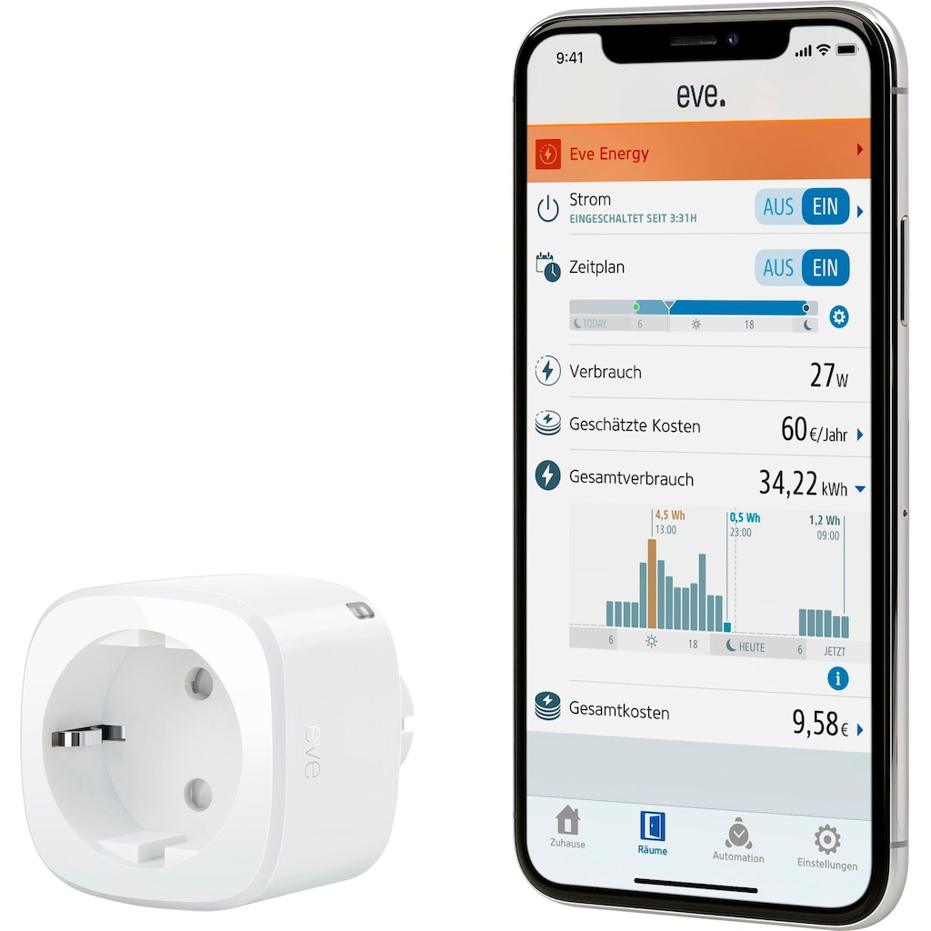 EVE Steckdose »Eve Smart Home Thread-Set - Energy mit Verbrauchsmessung und Zeitplänen (2x) + smarter Kontaktsensor Eve Door & Window für Türen/Fenster (1x), kompatibel mit Apple HomeKit und Homekit über Thread«, (Set, 2 Zwischenstecker + 1 Sensor)