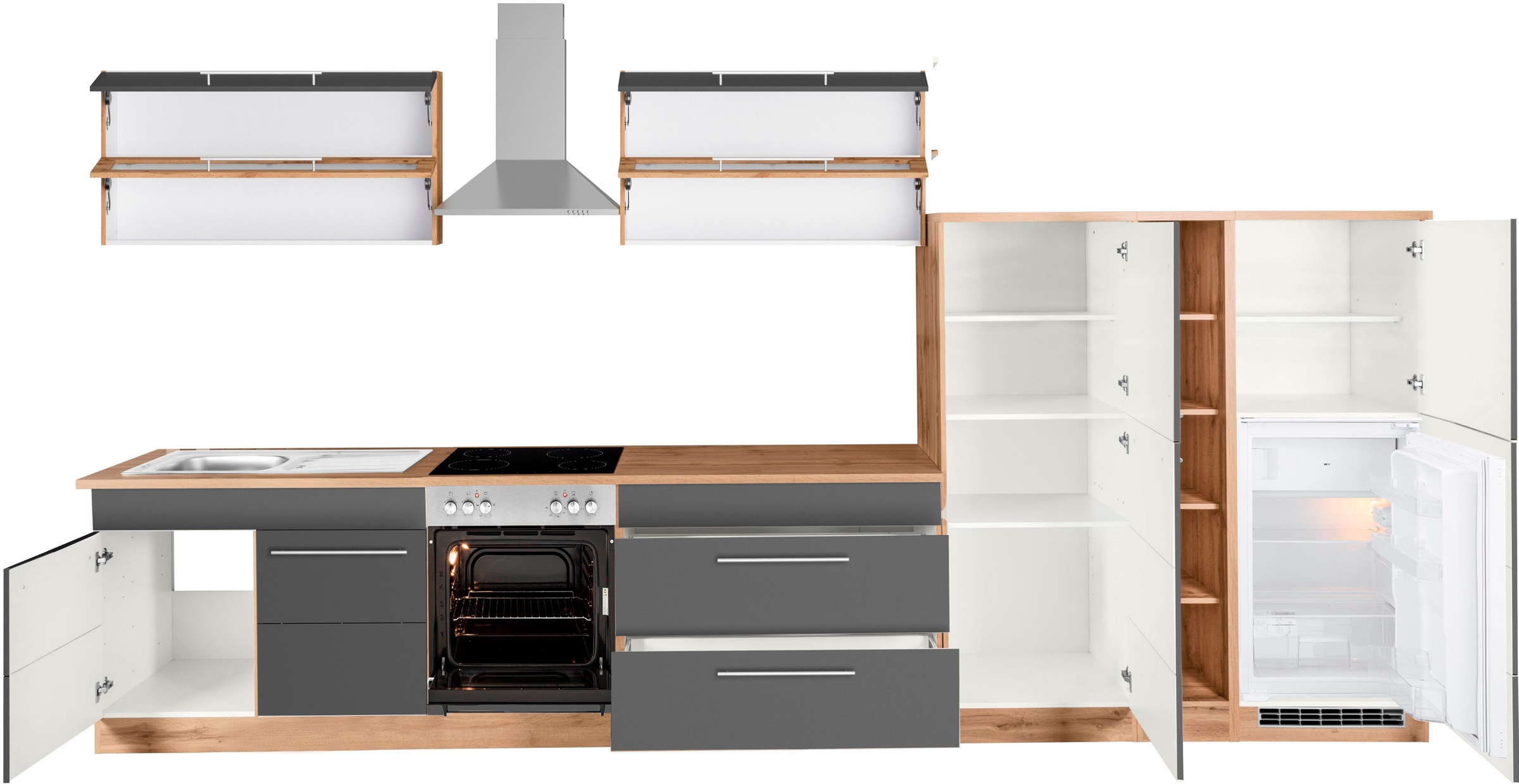 KOCHSTATION Küchenzeile »KS-Wien« Breite 410 cm, wahlweise mit E-Geräten