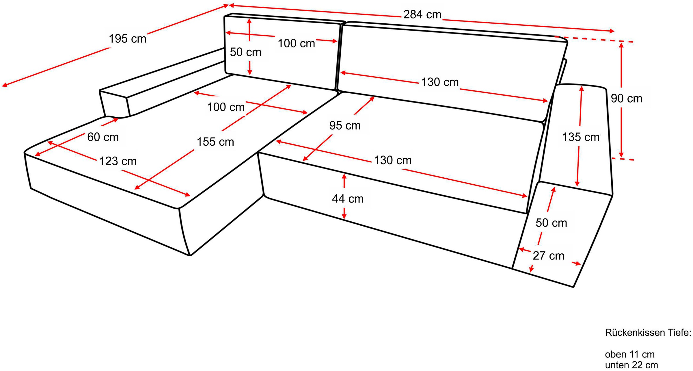 Home affaire Ecksofa »NEU: SHERWOODL XXL 284, Big-Sofa L-Form, tiefe Sitzfläche 95 cm, Cord,«, Leinenoptik, Recamiere rechts/links, auch als Schlafsofa stellbar