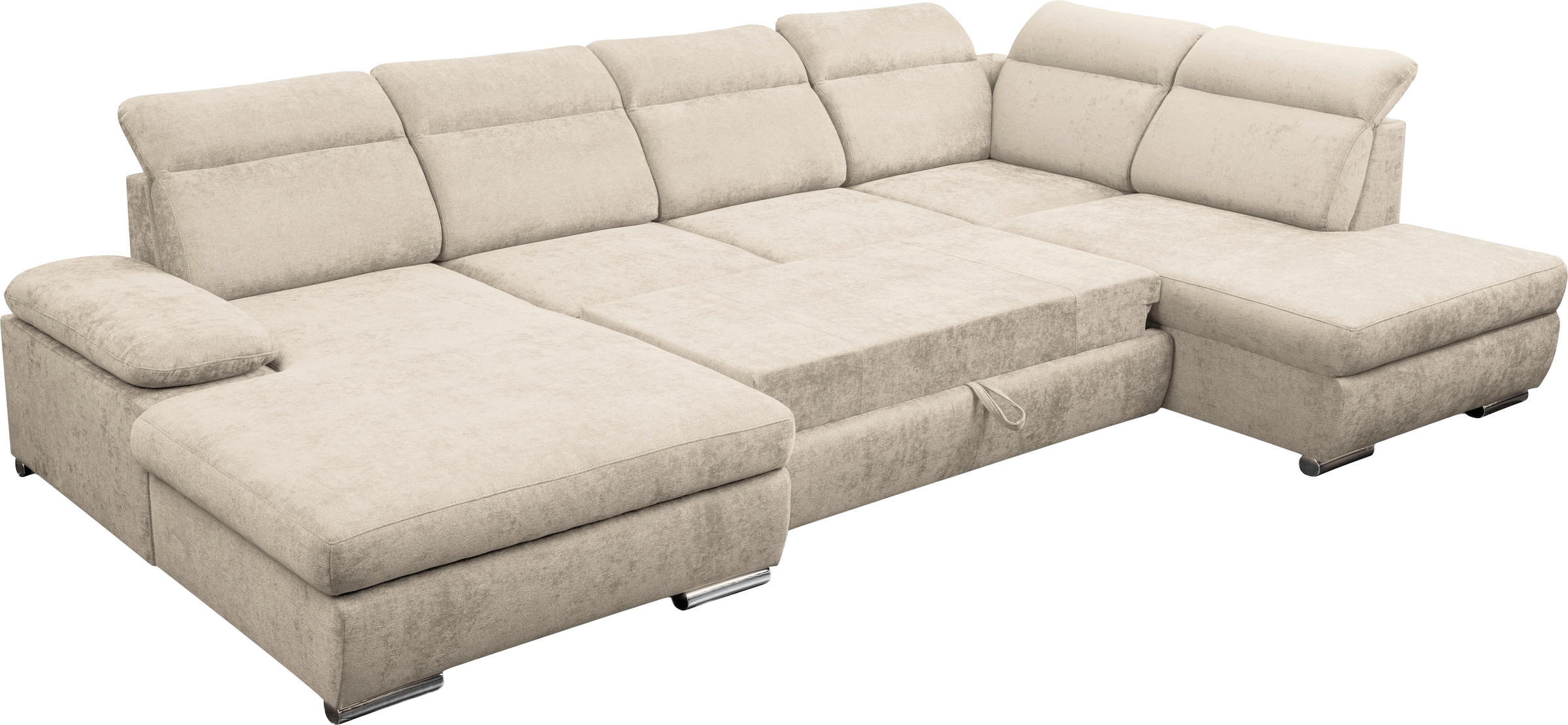 WERK2 Wohnlandschaft »Cordoba inkl. Bett & Bettkasten, Kopfteilverstellung, zeitlos, elegant« Struktur, U-Form, XXL, Schlaffunktion, Bettkasten