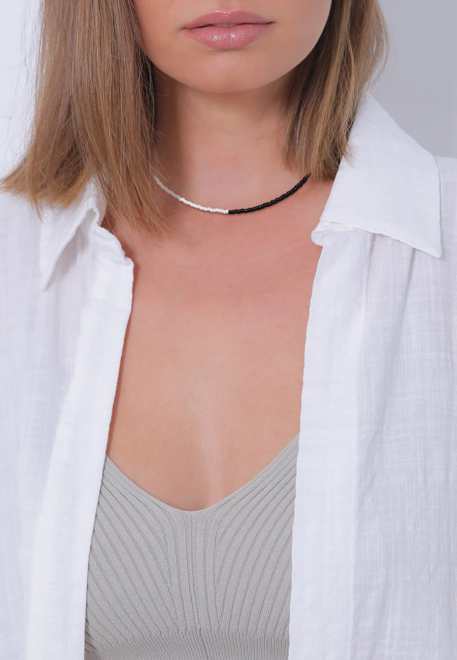 Elli Silberkette »Halskette Choker Glasperlen Ying Yang 925 Silber«