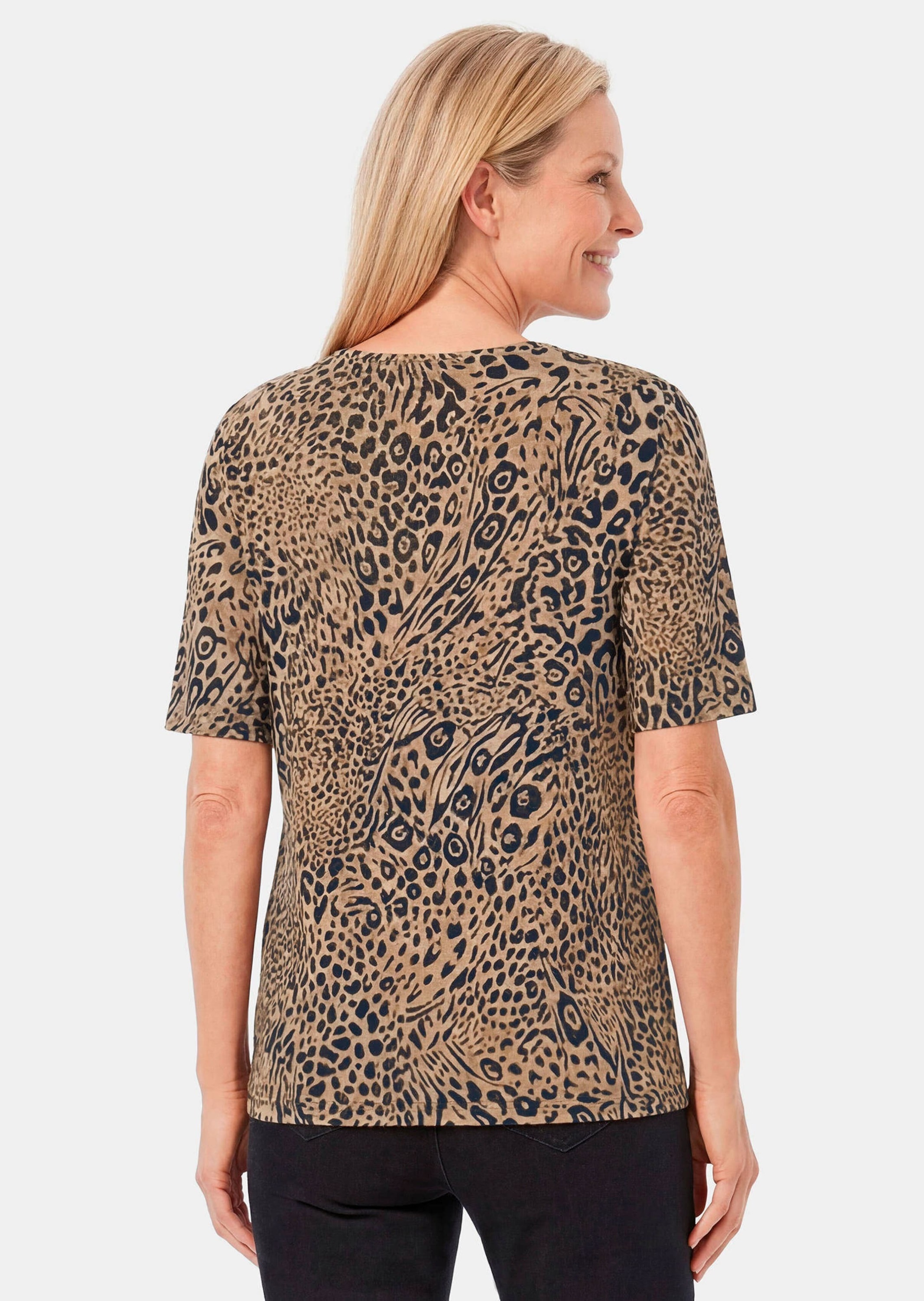 GOLDNER Kurzarmshirt »Jersey-Shirt mit Leo Print« stretchbequemer Viskosejersey