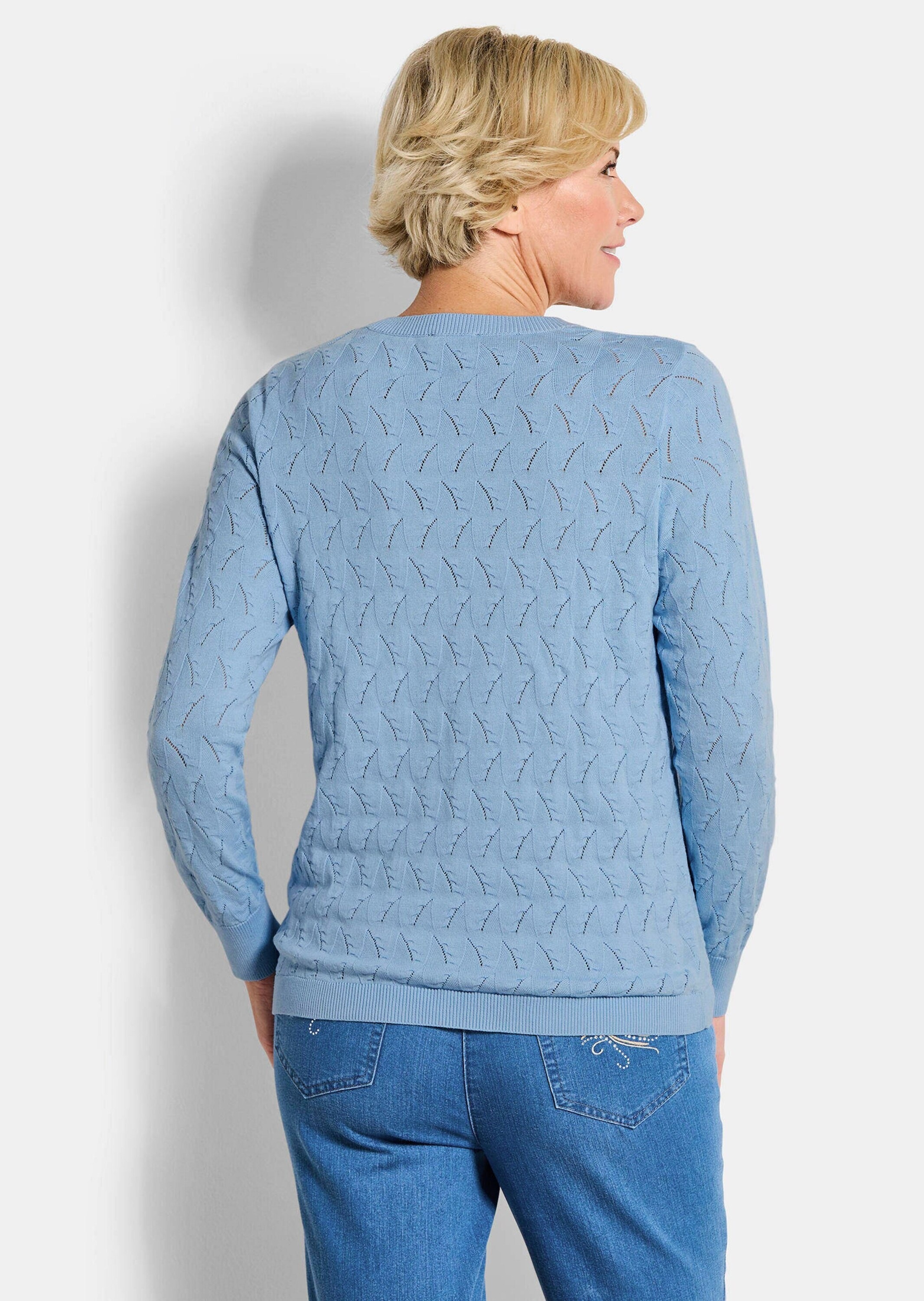 GOLDNER Rundhalspullover »Kurzgröße Baumwollpullover mit Zick-Zack-Muster« moderner Wellenstrick