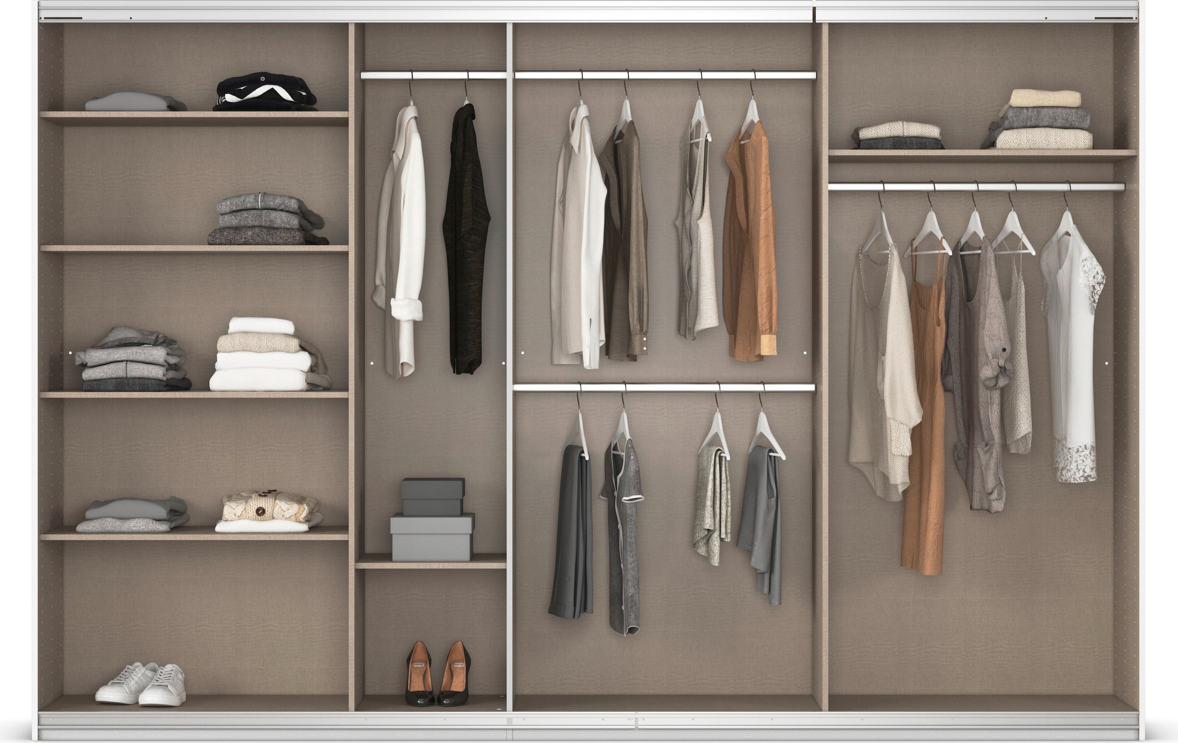rauch Schwebetürenschrank »Kleiderschrank Schrank Garderobe AGORDO mit Dekor- oder Hochglanzfront«, (in zwei Griff-Farben), durchdachte Innenausstattung, in 4 Breiten und 2 Höhen MADE IN GERMANY