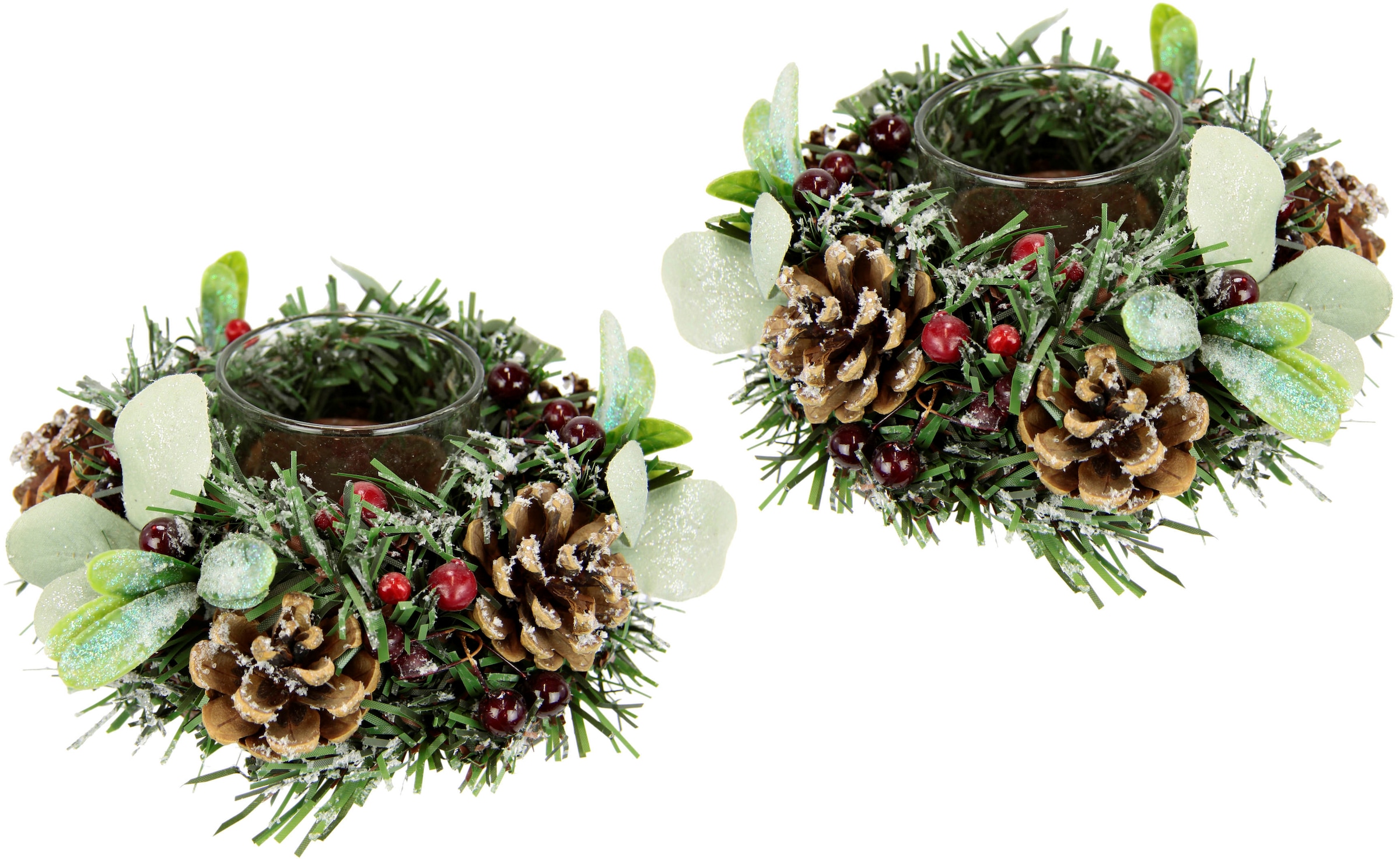 Teelichthalter »Weihnachtsdeko, Kerzenhalter«, (Set, 2 St.), mit Zapfen, Beeren und...