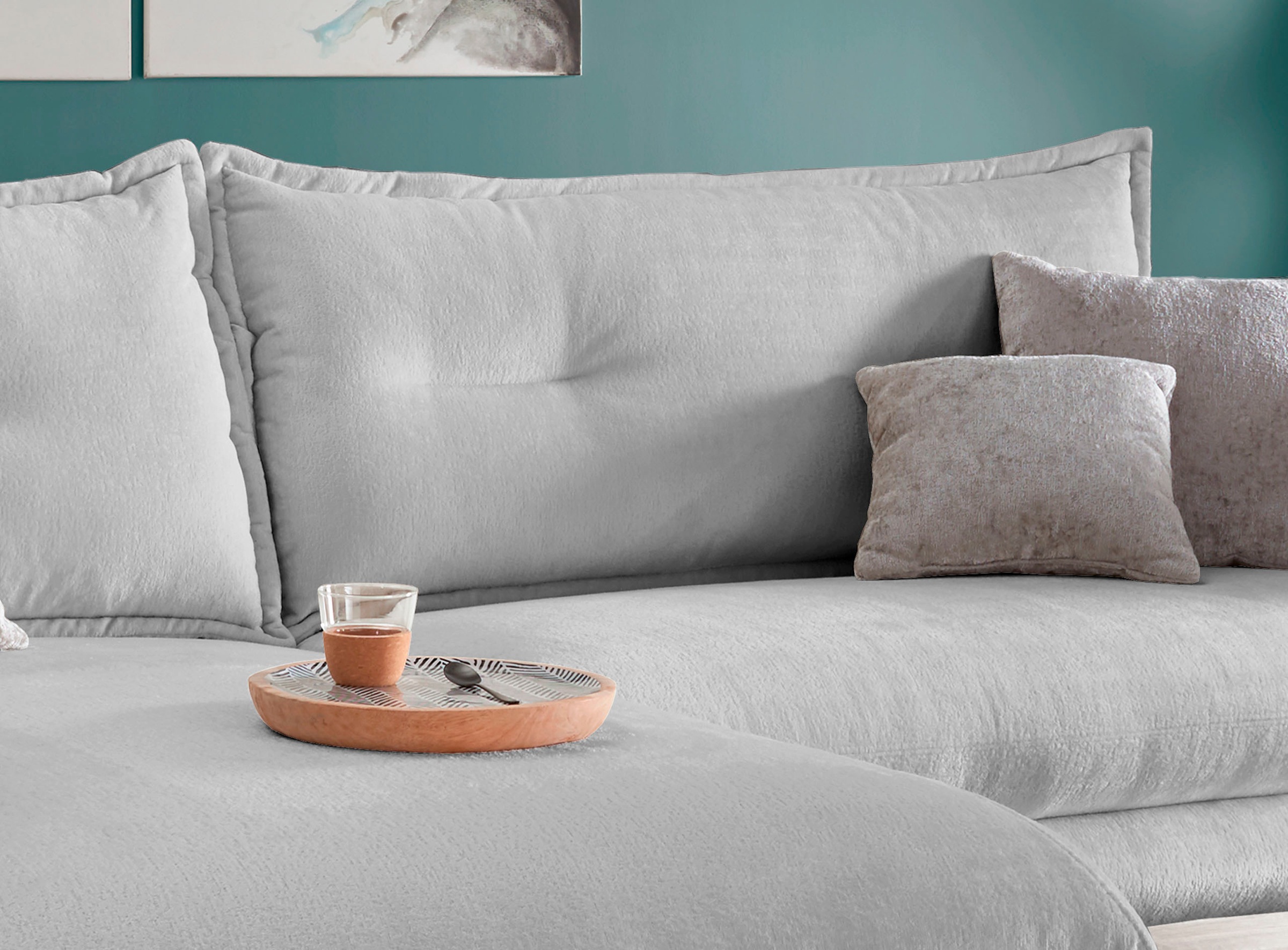 INOSIGN Ecksofa »Lazio modern und bequem, schmale Armlehnen, tolle Detailverarbeitung«, zwei verschiedene Fußfarben wählbar