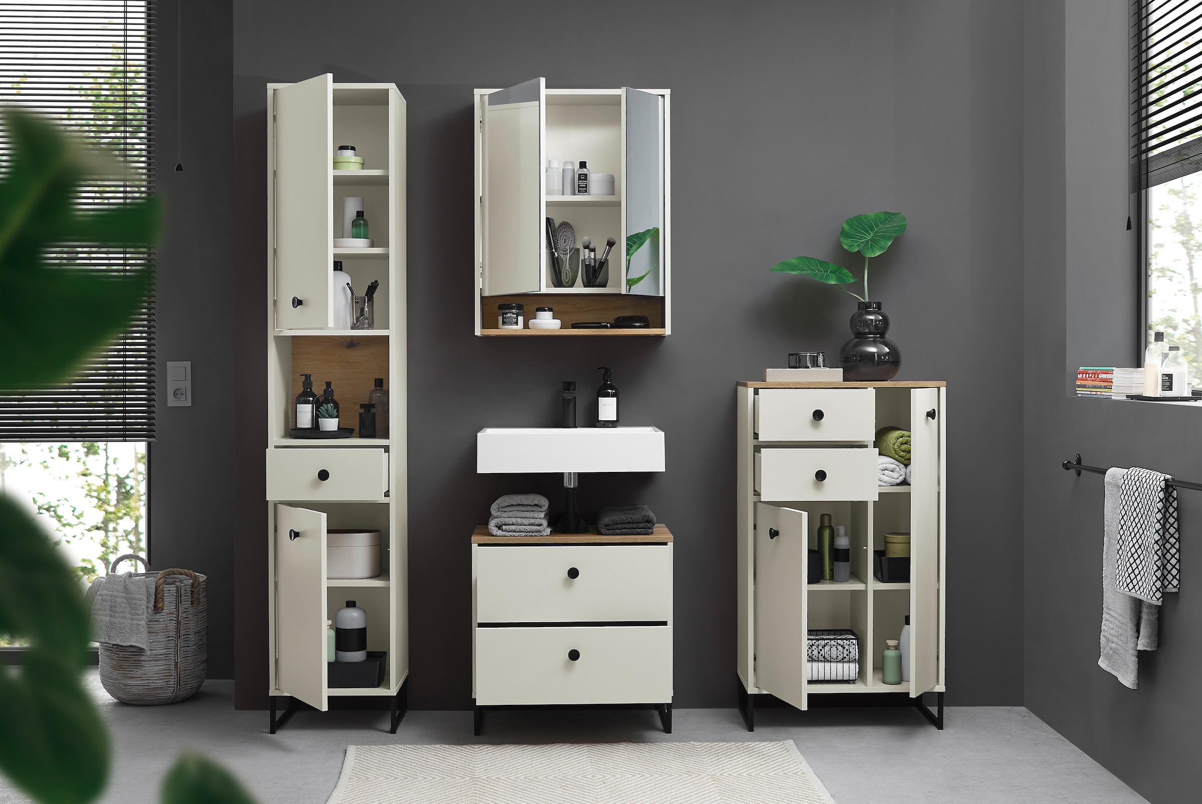 BASIC by Balculina Hochschrank »Linea« 1 Stk. tlg. Breite 60cm, U-Profil Füße, Unterflurauszug