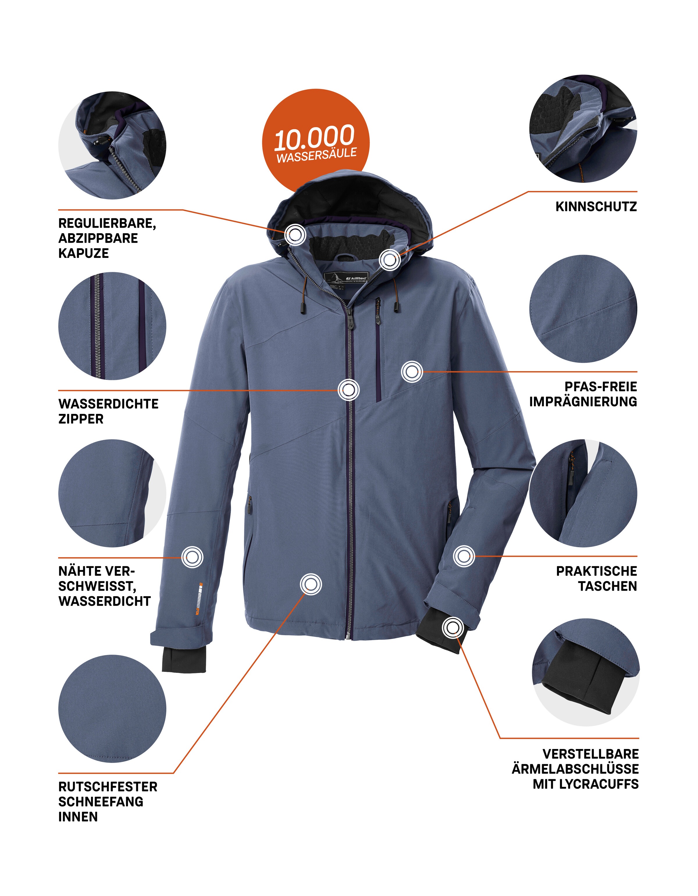 Killtec Skijacke »KSW 24 MN SKI JCKT«, Atmungsaktive, wasser- u. winddichte Funktionsjacke, abnehmbare Kapuze
