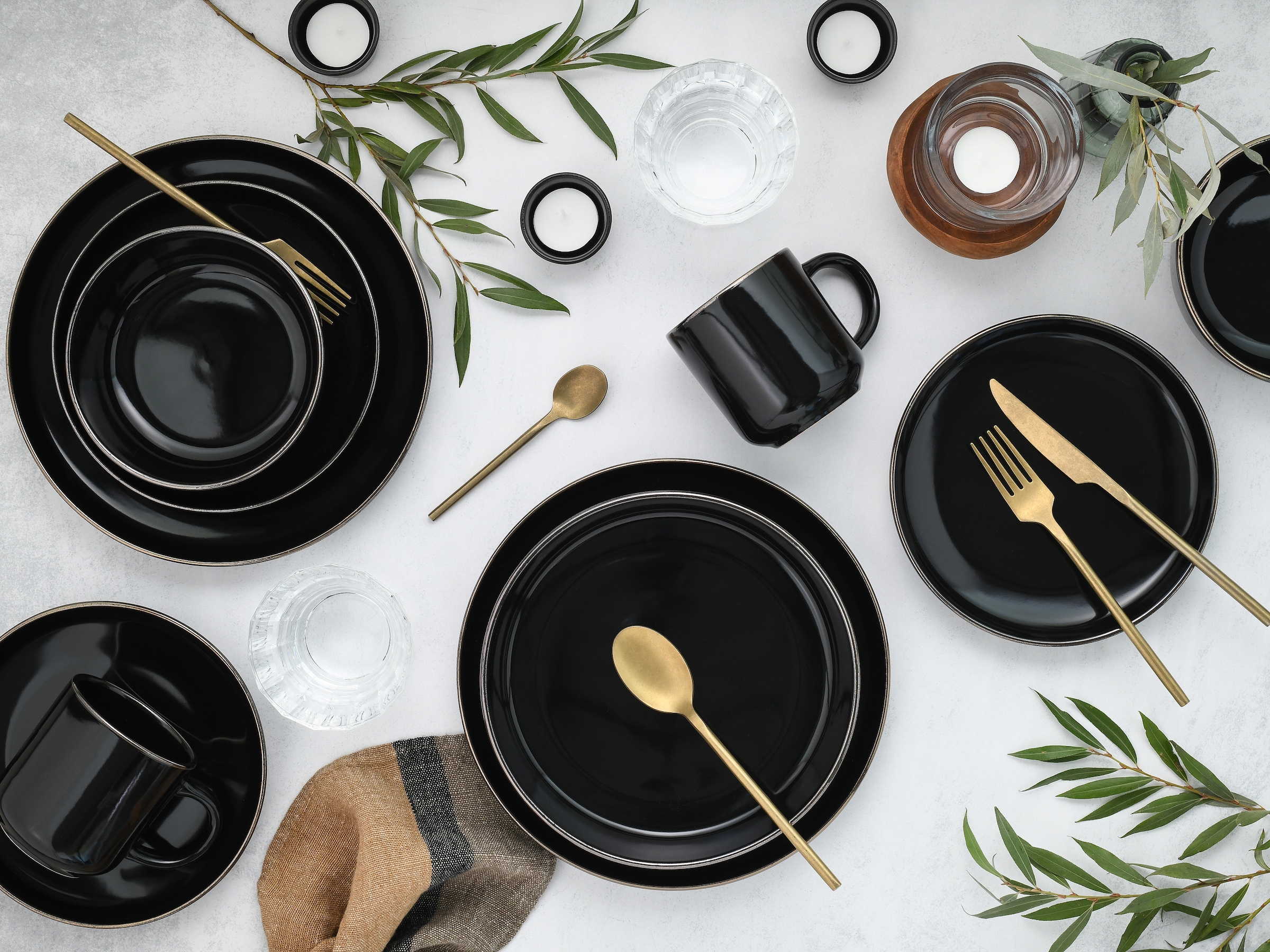 CreaTable Kombiservice »Nordic Festive, Service 30-tlg.« Minimalistisches Design, Dezente goldene Akzente