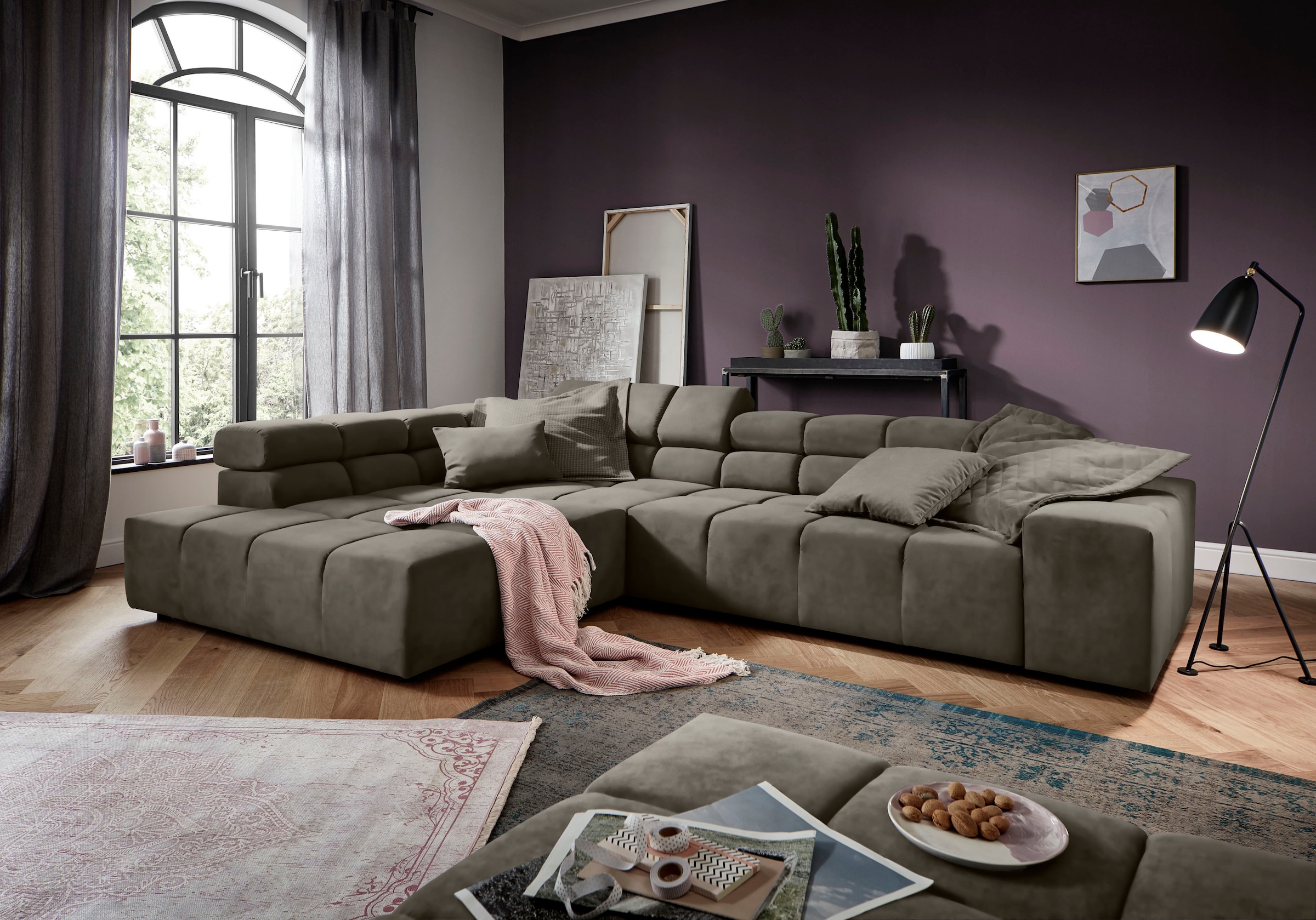 INOSIGN Ecksofa »Ancona incl. Kopfteilverstellung, Breite 319cm, L-Form«, wahlweise motorische Sitztiefenverstellung, auch in Cord + Easy Care