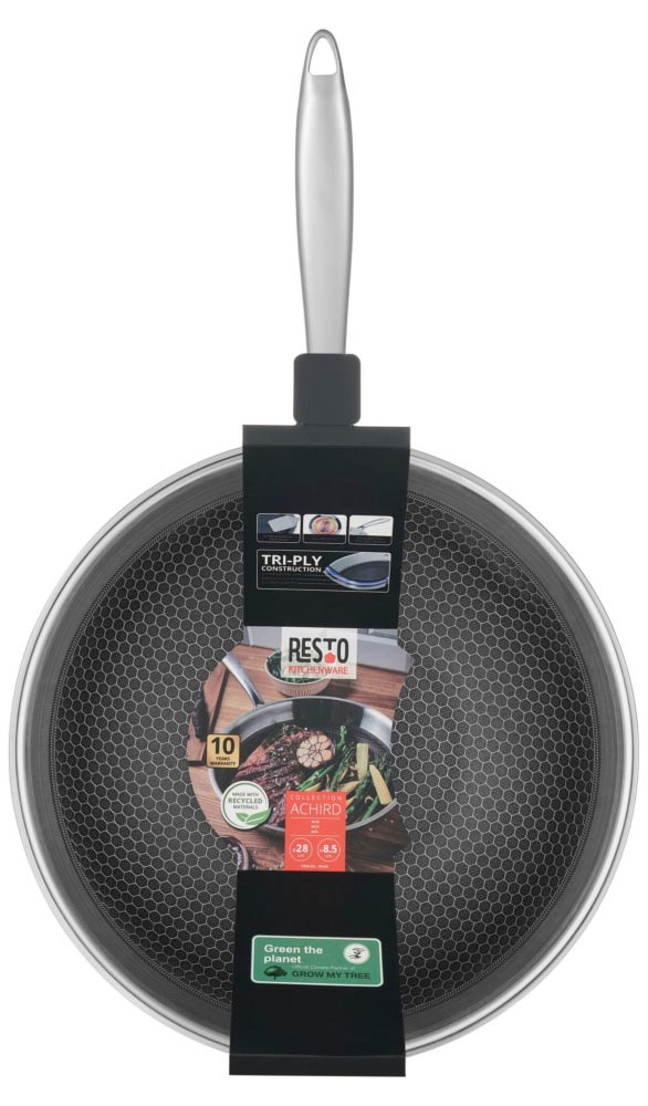 RESTO Kitchenware Wok »Achird tiefe Pfanne aus Tri-Ply (Edelstahl + Aluminium + Edelstahl)«, Edelstahl 18/10, (1 tlg.), Energieeinsparung 25% durch die dreilagige Basis, ofenfest
