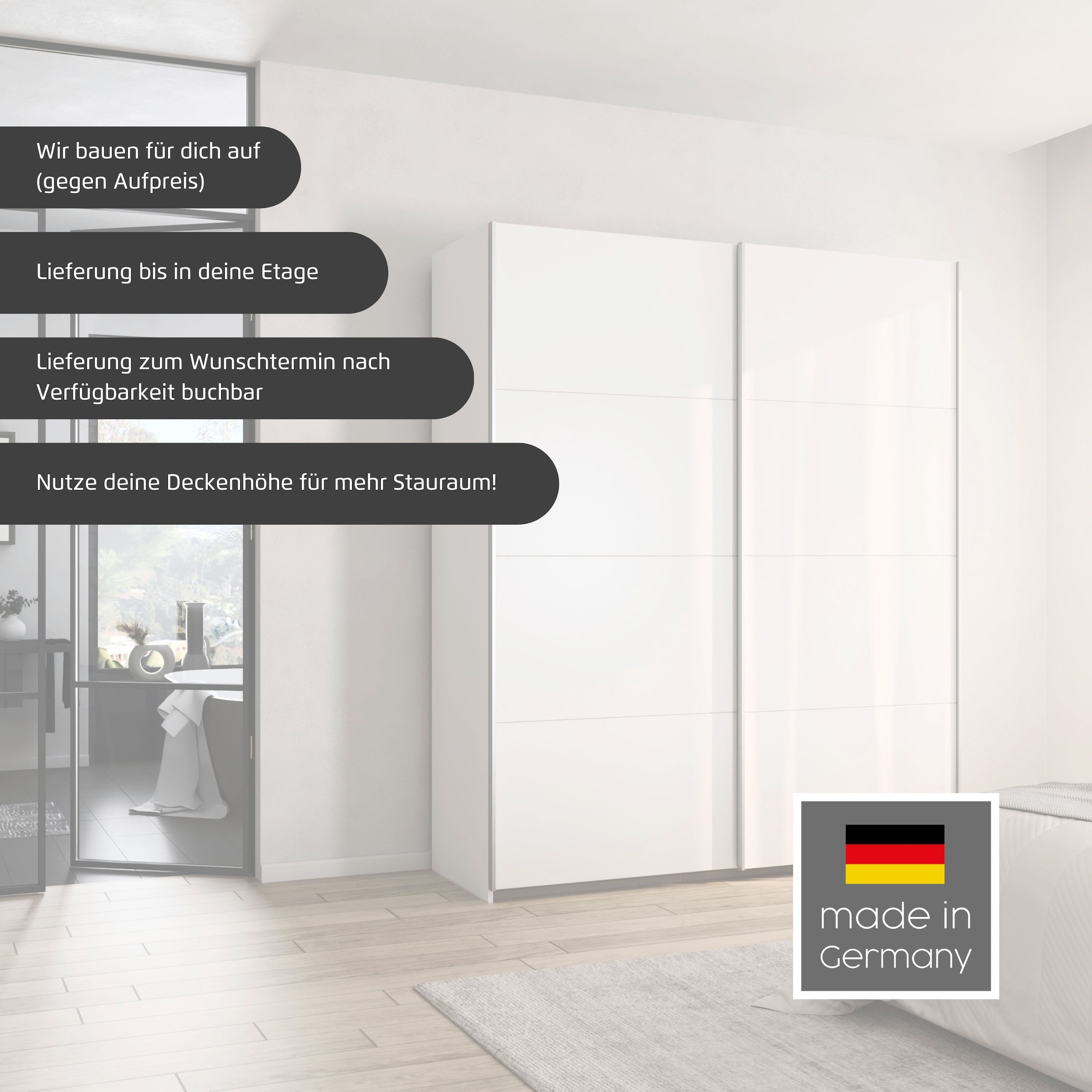 rauch Schwebetürenschrank »Kleiderschrank Schrank Garderobe Schlafzimmerschrank OXFORD«, (in 3 verschiedenen Ausstattungen BASIC/CLASSIC/PREMIUM), mit Griffleisten aus Metall, auch für kleinere Räume MADE IN GERMANY