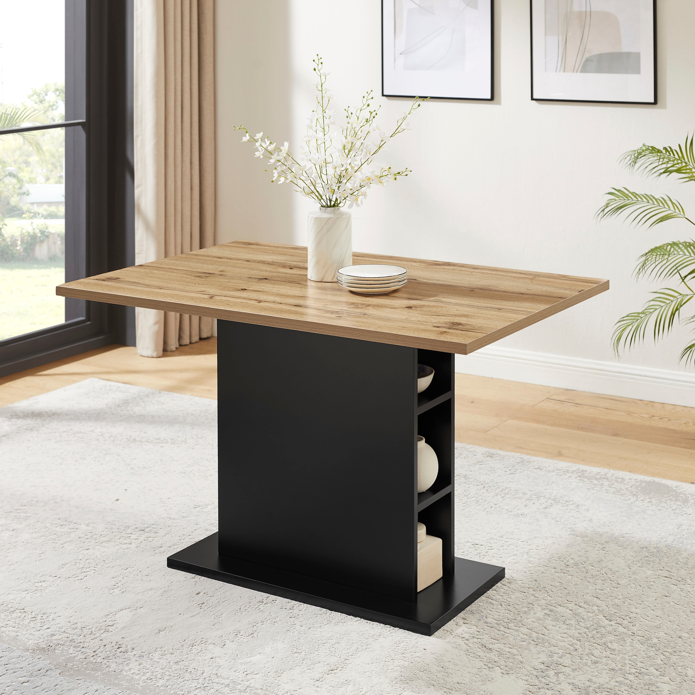 OTTO home Essgruppe »Hennia« Set, 4 tlg. Tischplatte aus Melamin, 2 Freischwinger, Bank, Metallgestell