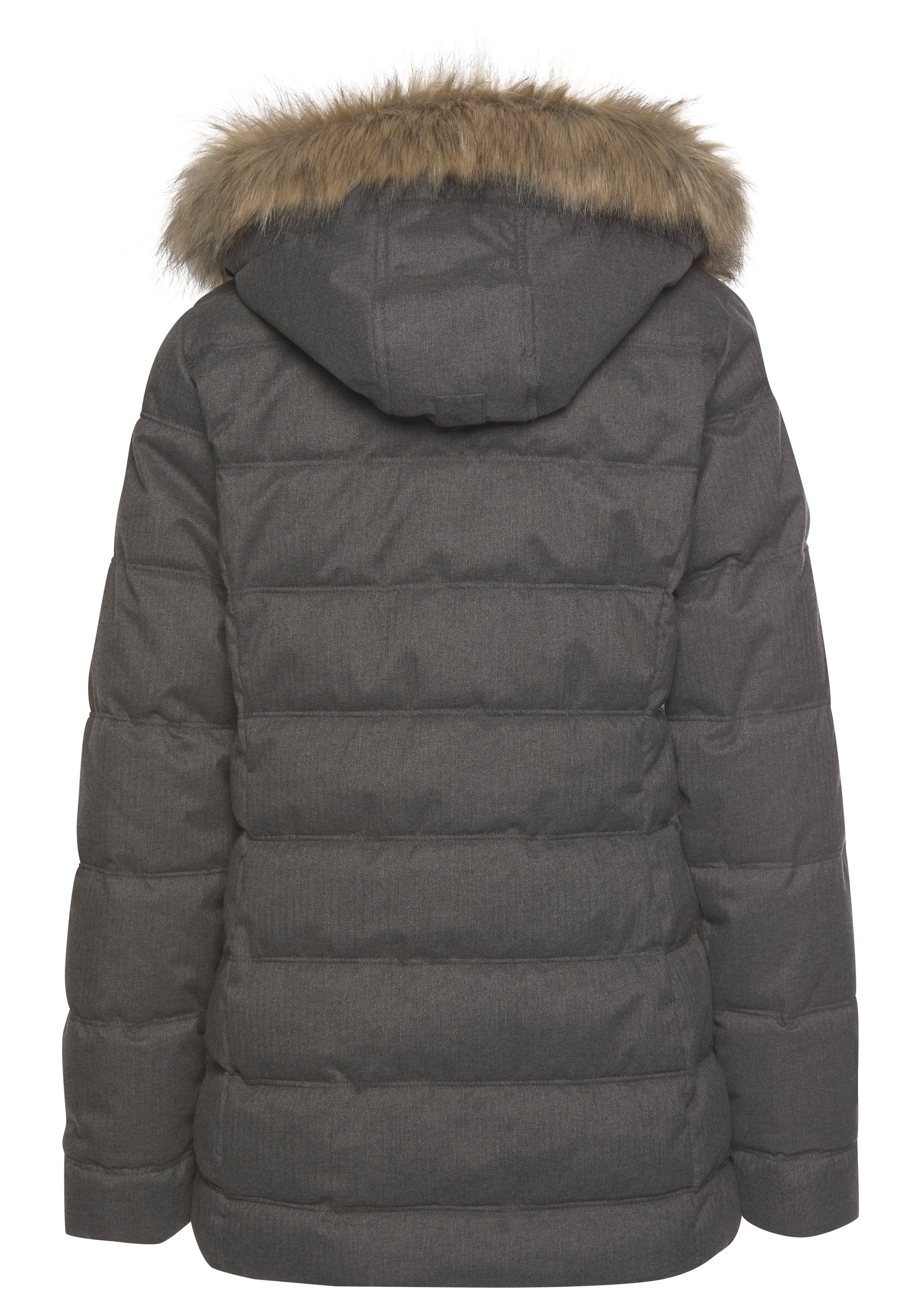 Polarino Steppjacke, mit Kapuze, mit abnehmbarer Kapuze, mit Fellimitat, viele Taschen