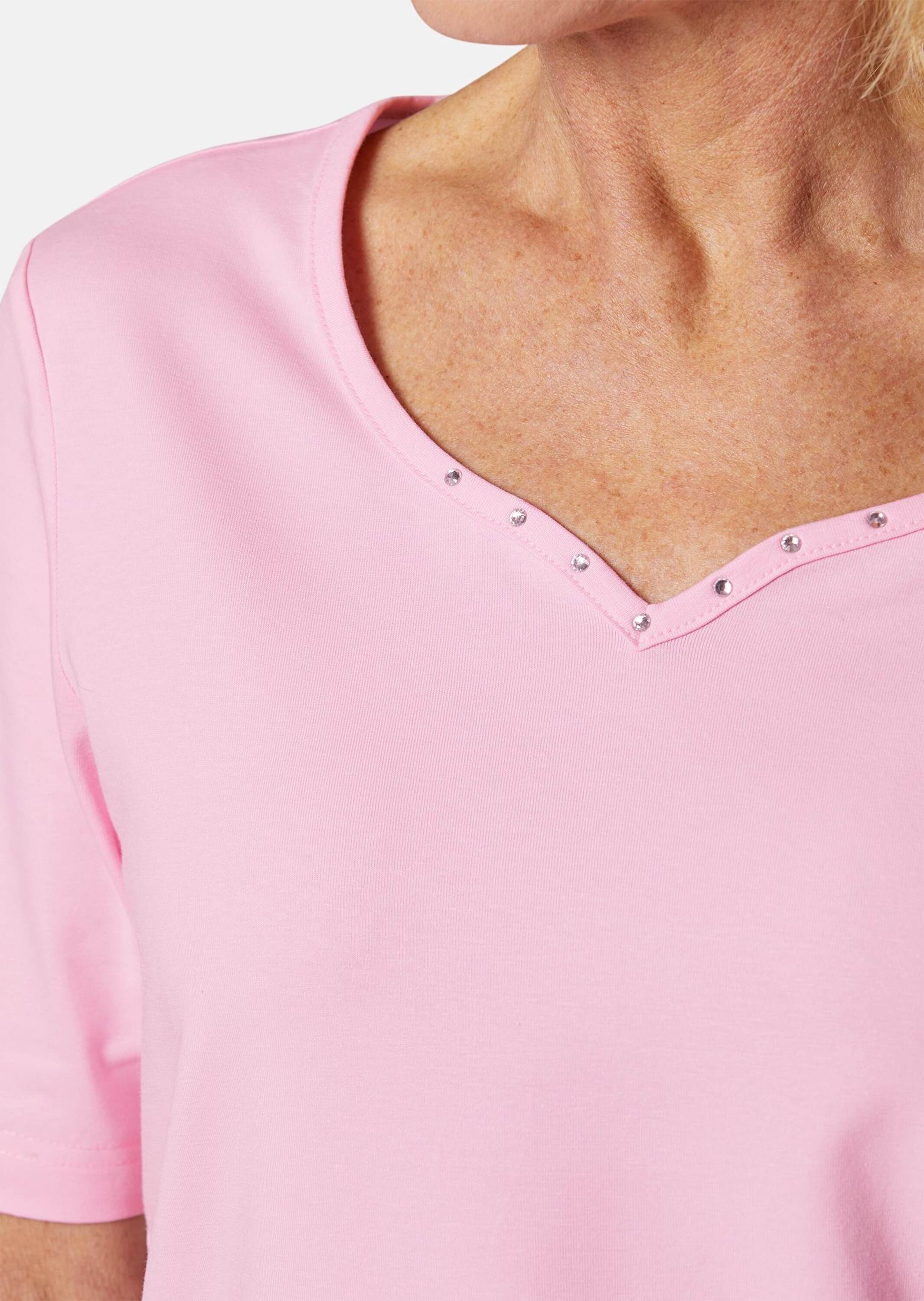 GOLDNER Langarm-Poloshirt »T-Shirt mit charmantem Ausschnitt und Schmucksteinchen«