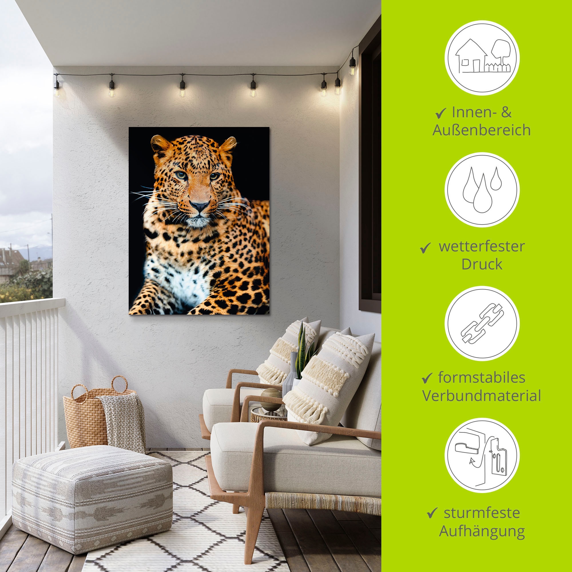 Artland Wandbild »Wütender wilder Leopard«, Wildtiere, (1 St.), als Alubild, Outdoorbild, Leinwandbild, Poster, Wandaufkleber