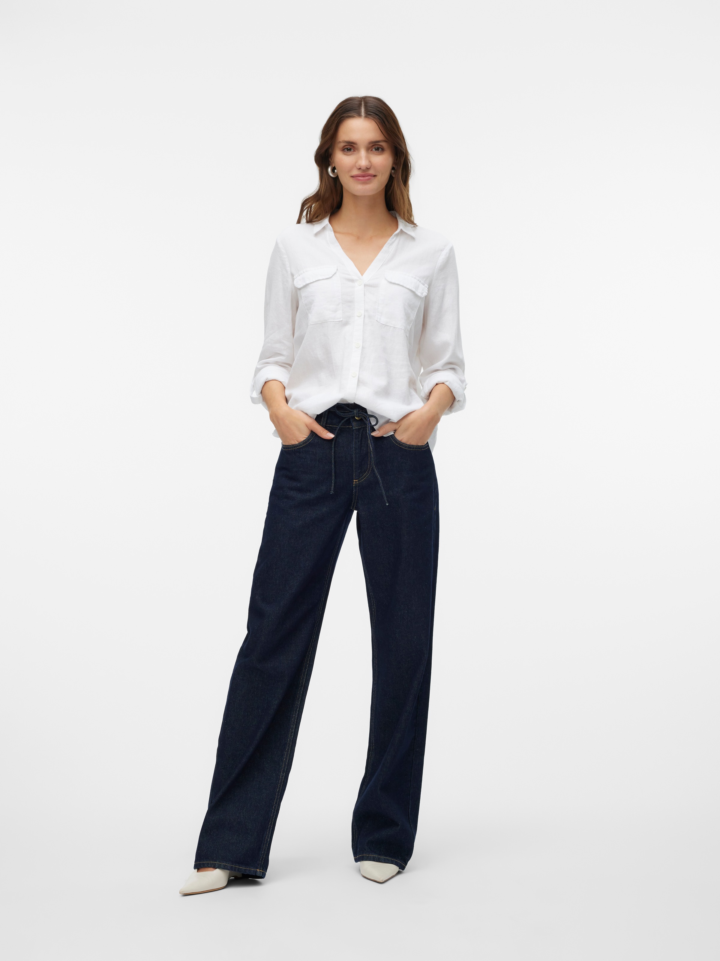 Vero Moda Langarmbluse »VMLINN BUMPY LS SHIRT WVN NOOS« Viskosemischung, regular fit, mit Leinen