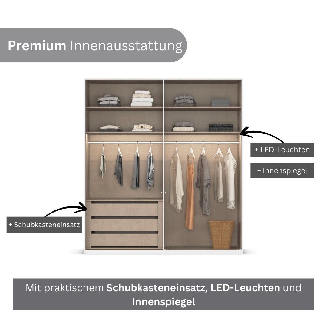 LeGer Home by Lena Gercke Kleiderschrank »Schrank Garderobe Ankleide Schlafzimmer Flur SERINA Eyecatcher«, (in 3 verschiedenen Ausstattungen BASIC/CLASSIC/PREMIUM), in 6 Breiten (101 - 401 cm) mit Front Glas oder Dekor MADE IN GERMANY