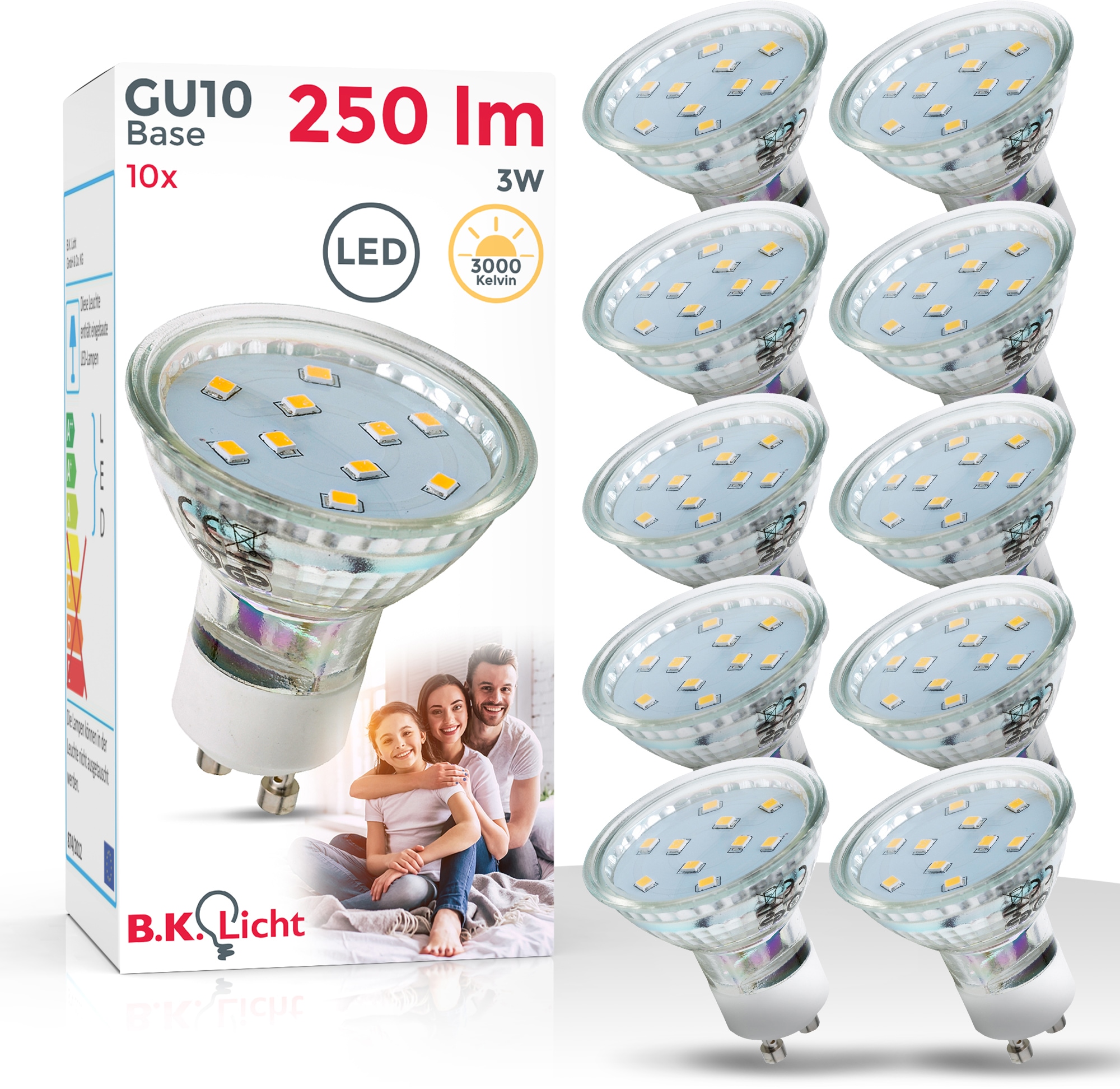 LED-Leuchtmittel, GU10, 10 St., Warmweiß, LED Lampe Glühbirne 3 Watt 250 Lumen SET...