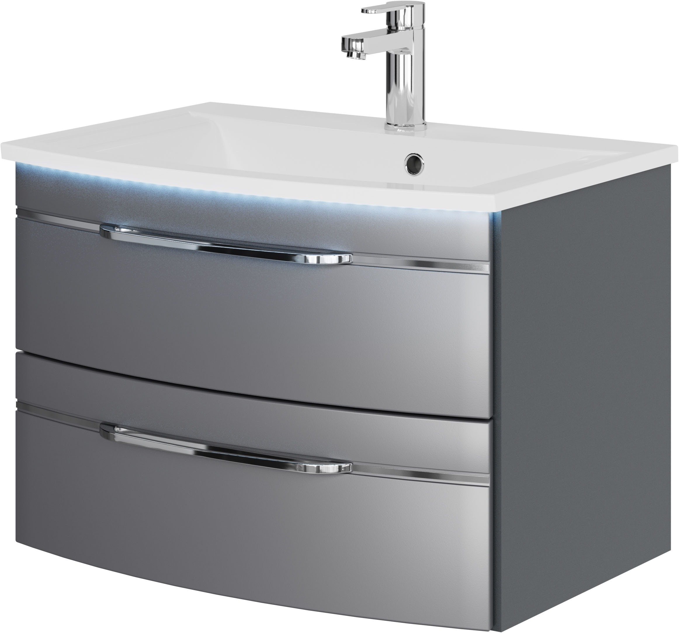 Saphir Waschtisch »Serie 7045 Mineralmarmor-Waschtisch und Unterschrank, 71,5 cm breit«, Waschplatz mit 2 Schubladen, Badmöbel Set mit Waschtisch