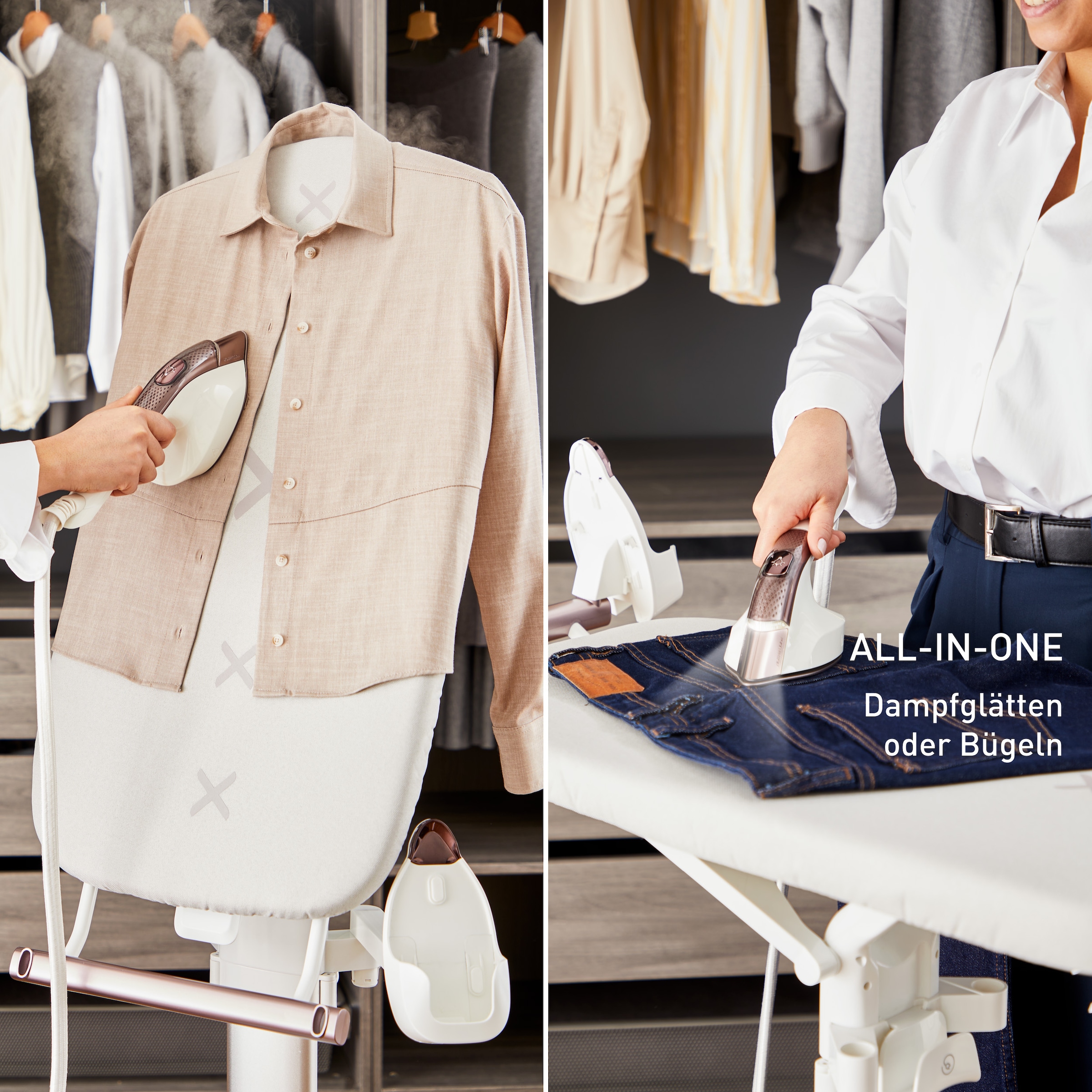 Tefal Dampfglätter »Ixeo Vision, All-in-One Dampfbügellösung, Multipositionsbrett« 2200 W integrierte LED-Technologie, abnehmbare Basis, platzsparend, QT1811