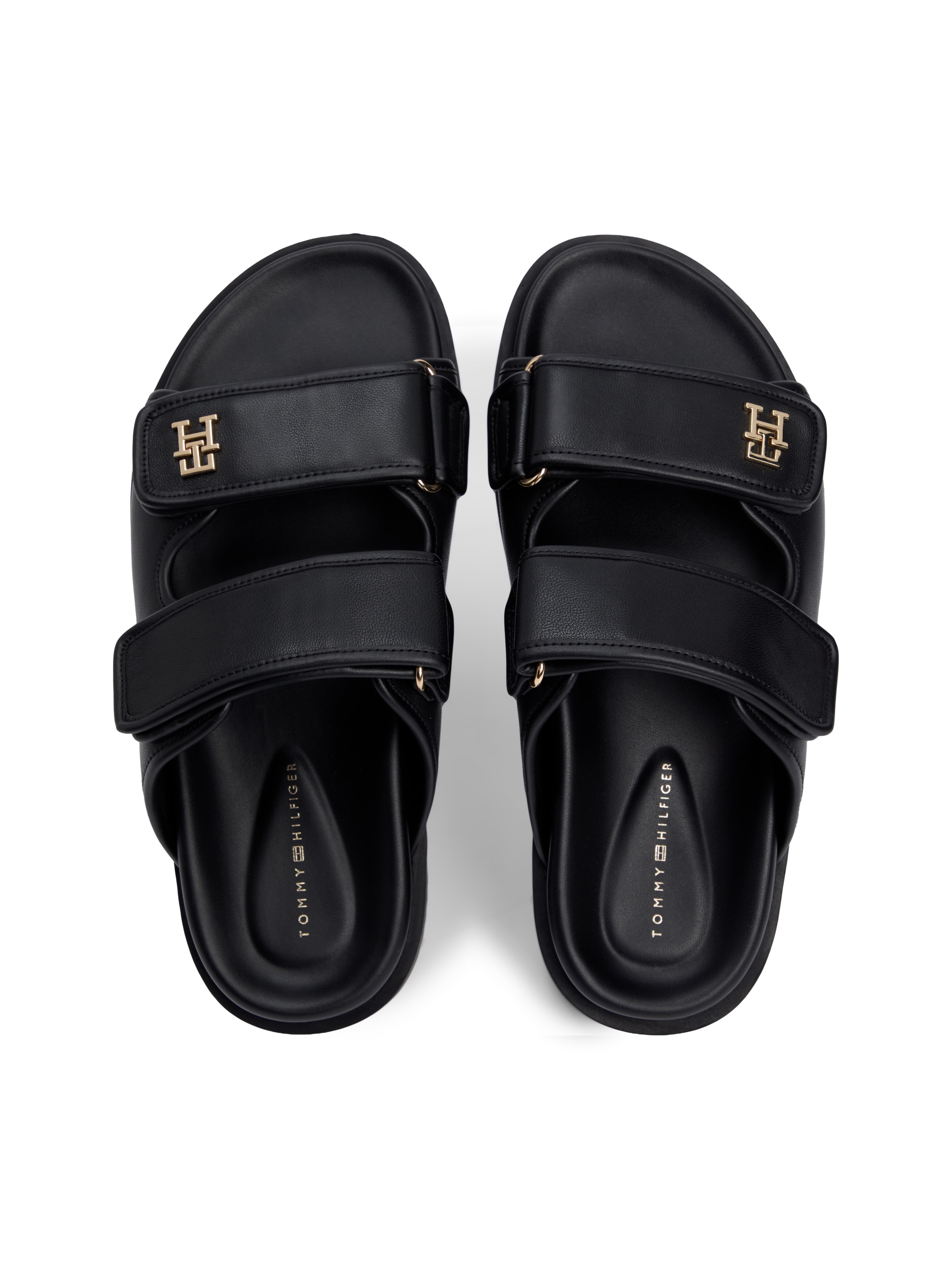 Tommy Hilfiger Pantolette »DOUBLE STRAP LEATHER SANDAL«  Plateau, Sommerschuh, Schlupfschuh mit zwei Klettverschlüssen