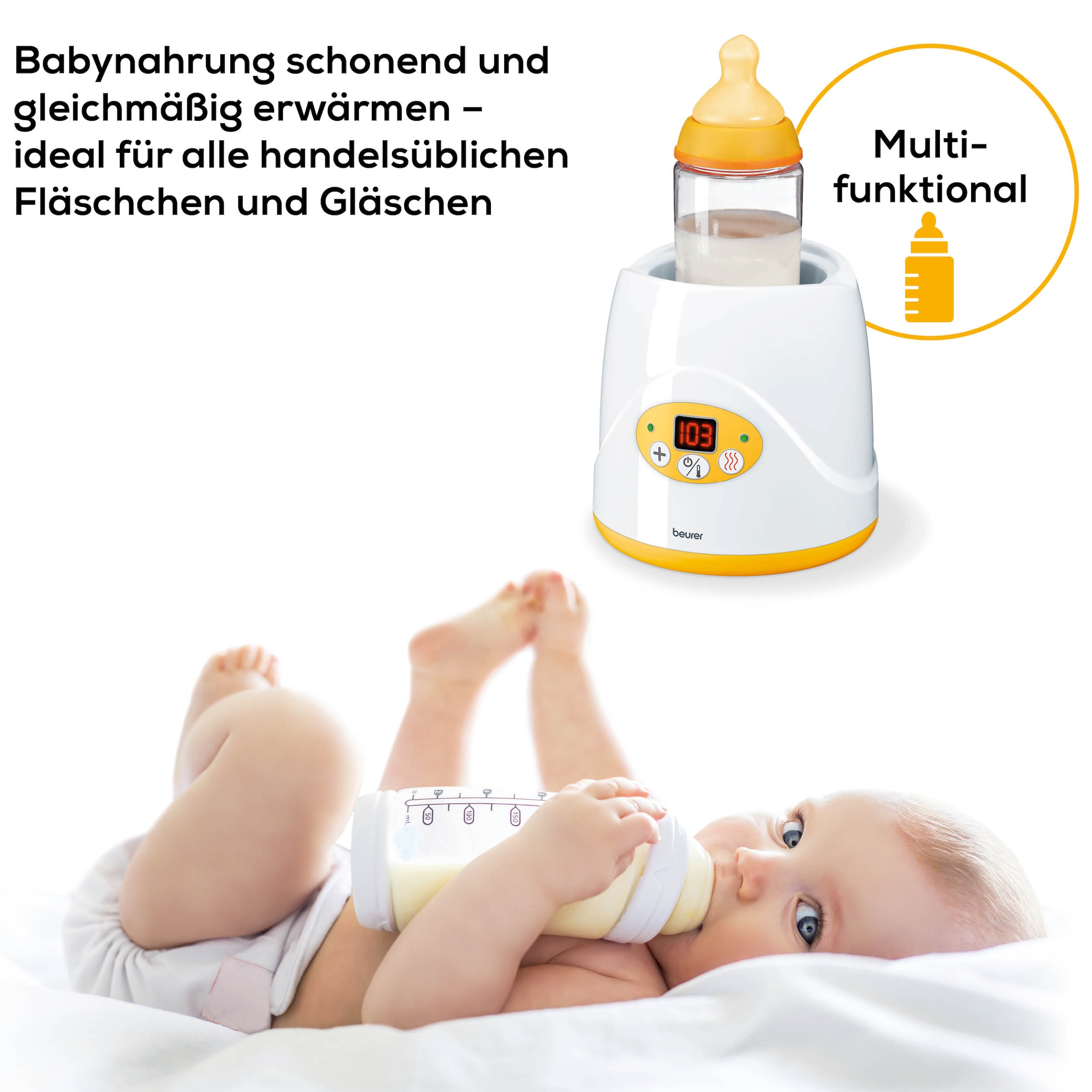 BEURER Babyflaschenwärmer »BY 52 Fläschchenwärmer, 2-in-1: Erwärmen & Warmhalten von Babynahrung«, Geeignet für alle handelsüblichen Fläschchen und Gläschen