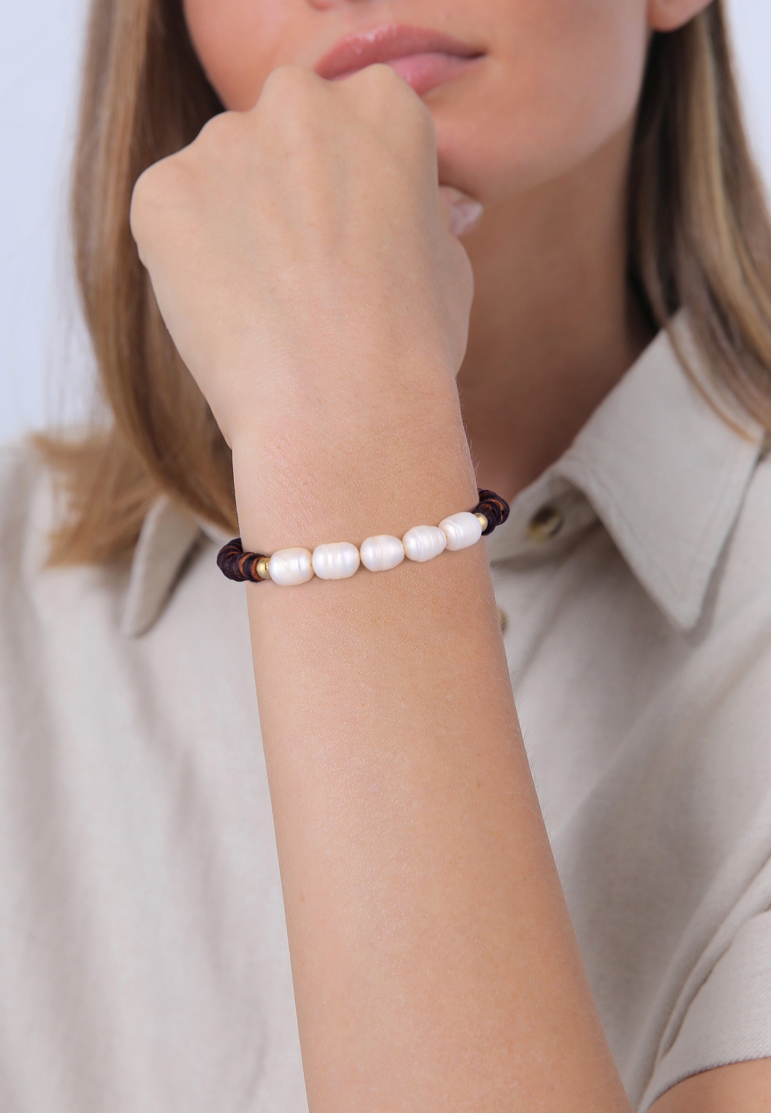 Elli Premium Armkette »Armband Kokosnuss Perlen Süßwasserperlen 925 Silber«