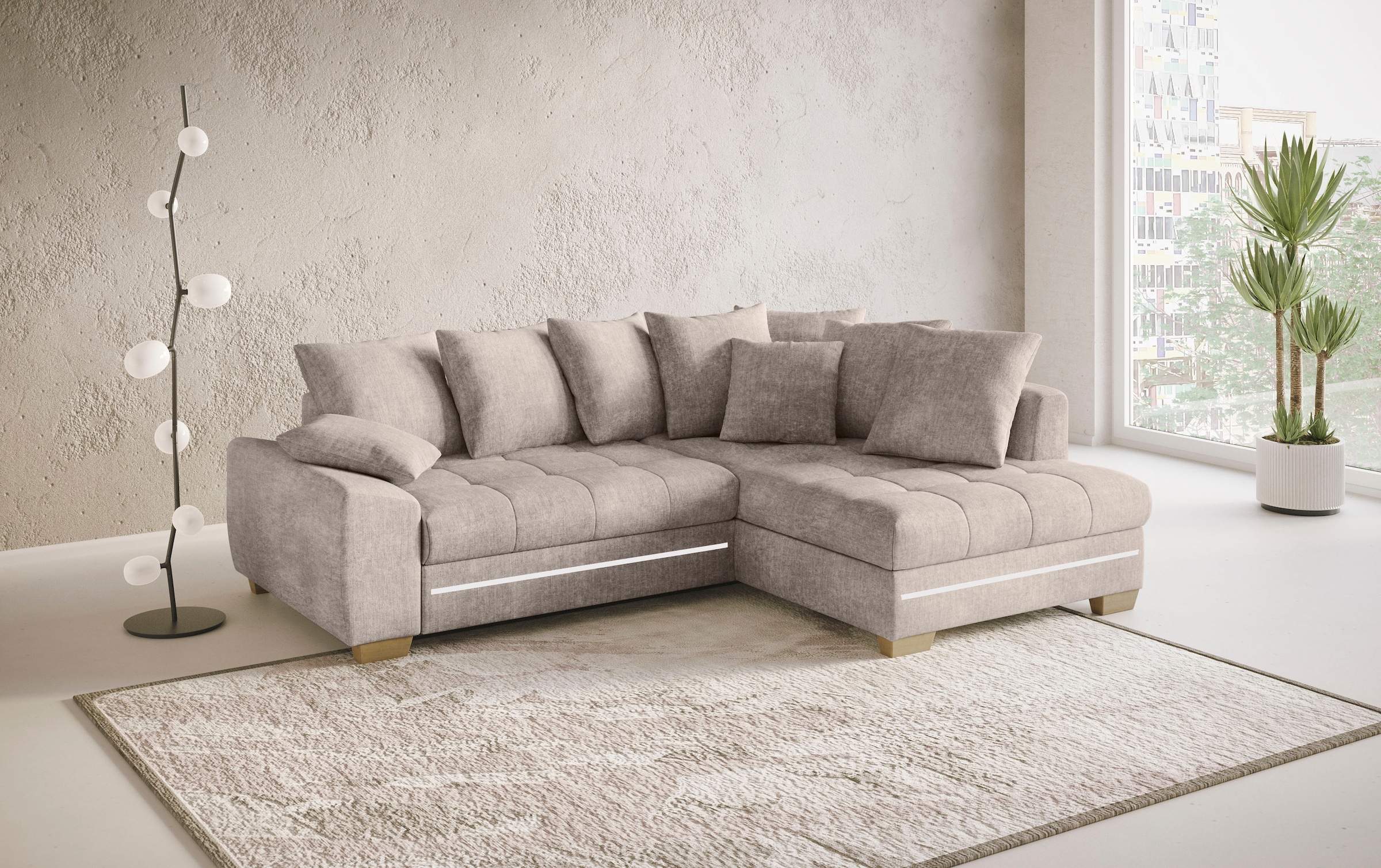 Mr. Couch Ecksofa »Nikita II, L-Form«, mit Kaltschaum, RGB-LED Beleuchtung, wahlweise mit Bett, Bettkasten