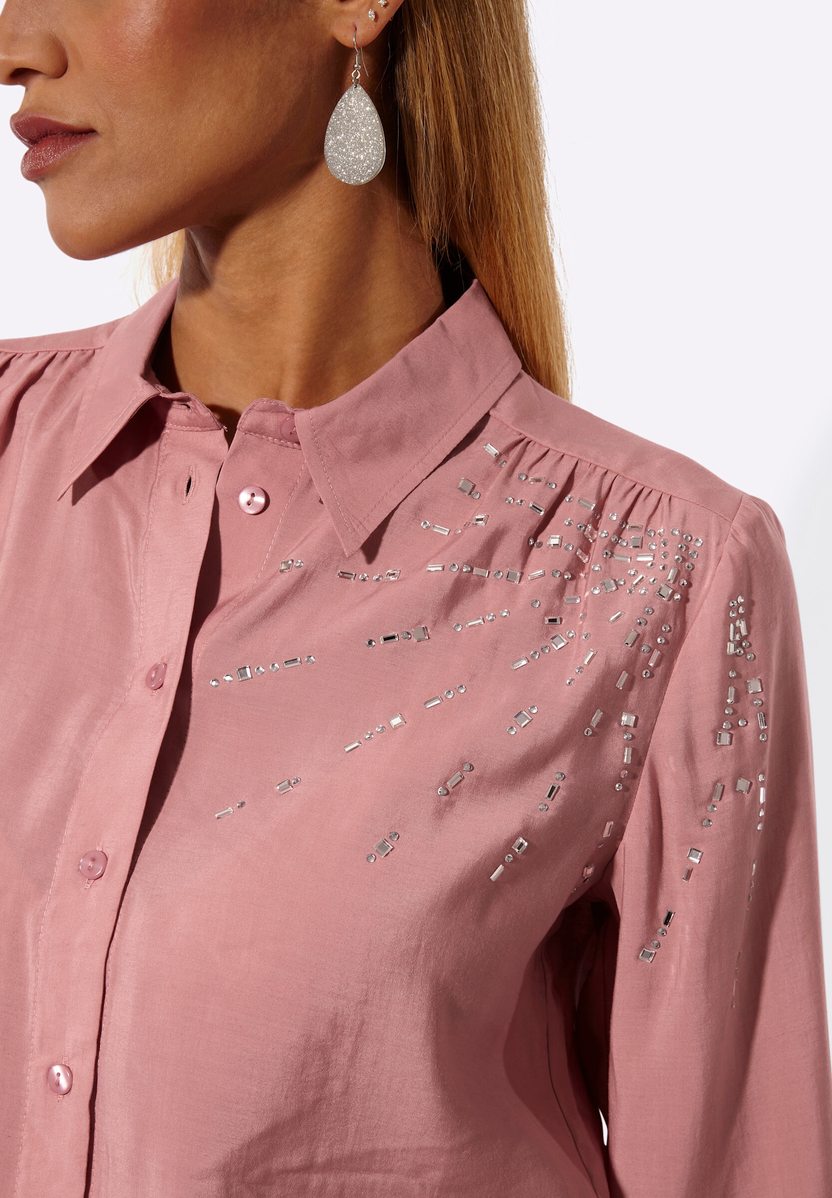 creation L Klassische Bluse »Modal-Bluse Hemdbluse mit Ziersteinchen«
