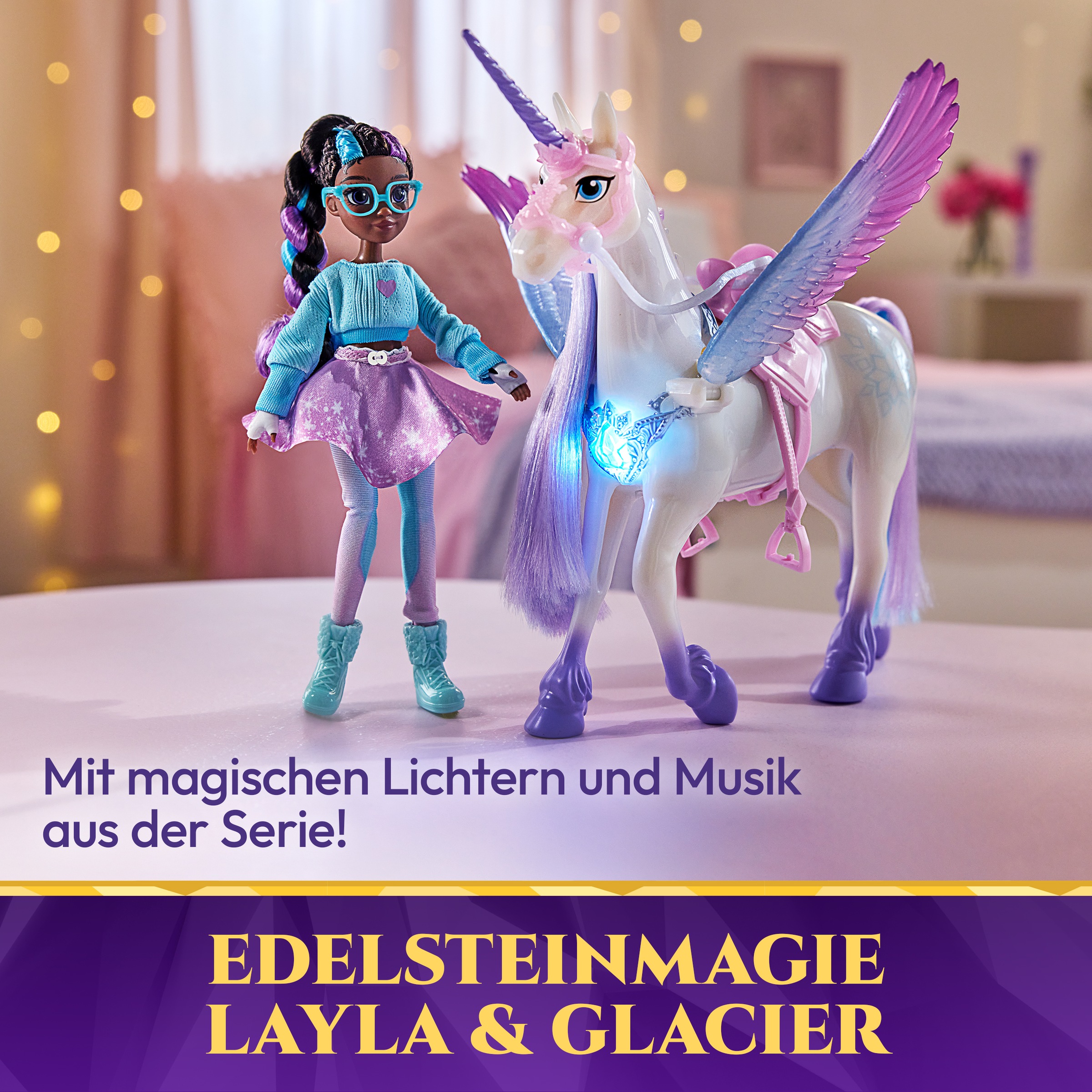 Spin Master Anziehpuppe »Unicorn Academy - Edelsteinmagie Layla & Interaktives Einhorn Glacier« mit Licht und Sound