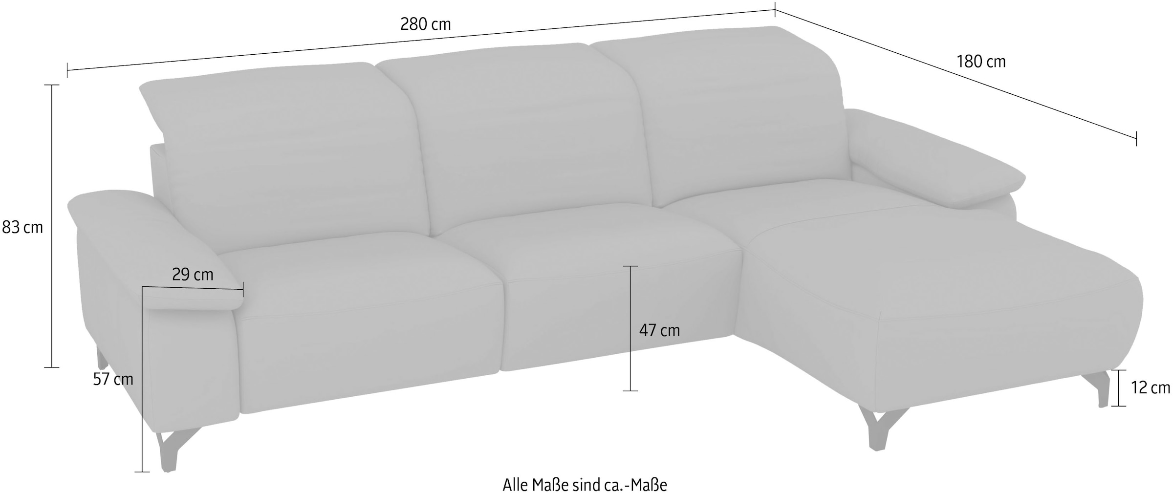 Musterring Ecksofa »MR370« Farbe, Material, Sitzkomfort und Funktion wählbar, Maße 280 x 180 cm