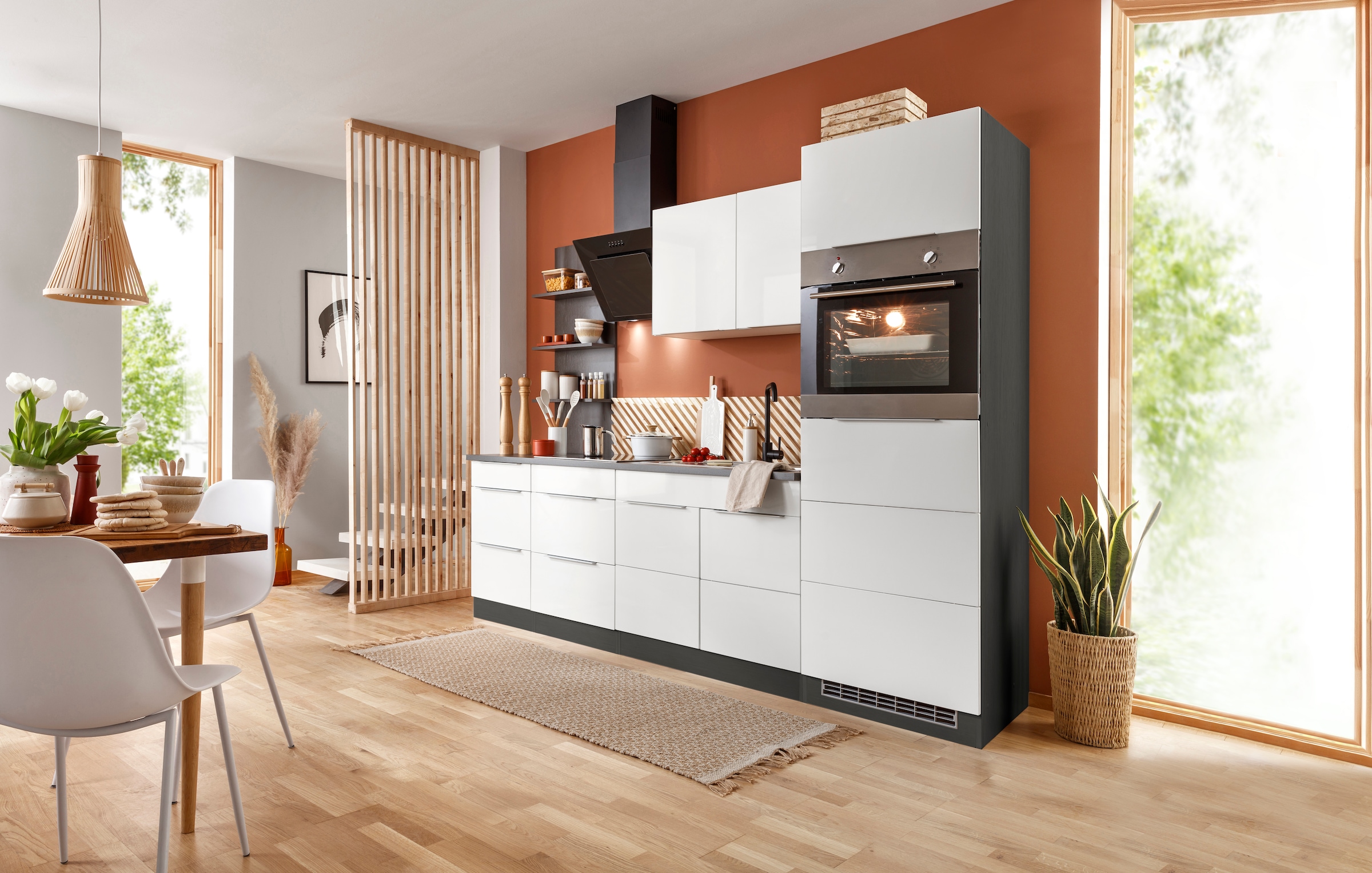 KOCHSTATION Küchenzeile »KS-Brindisi Breite 270 cm«, wahlweise mit E-Geräten und Induktion, mit MDF-Fronten und Regal