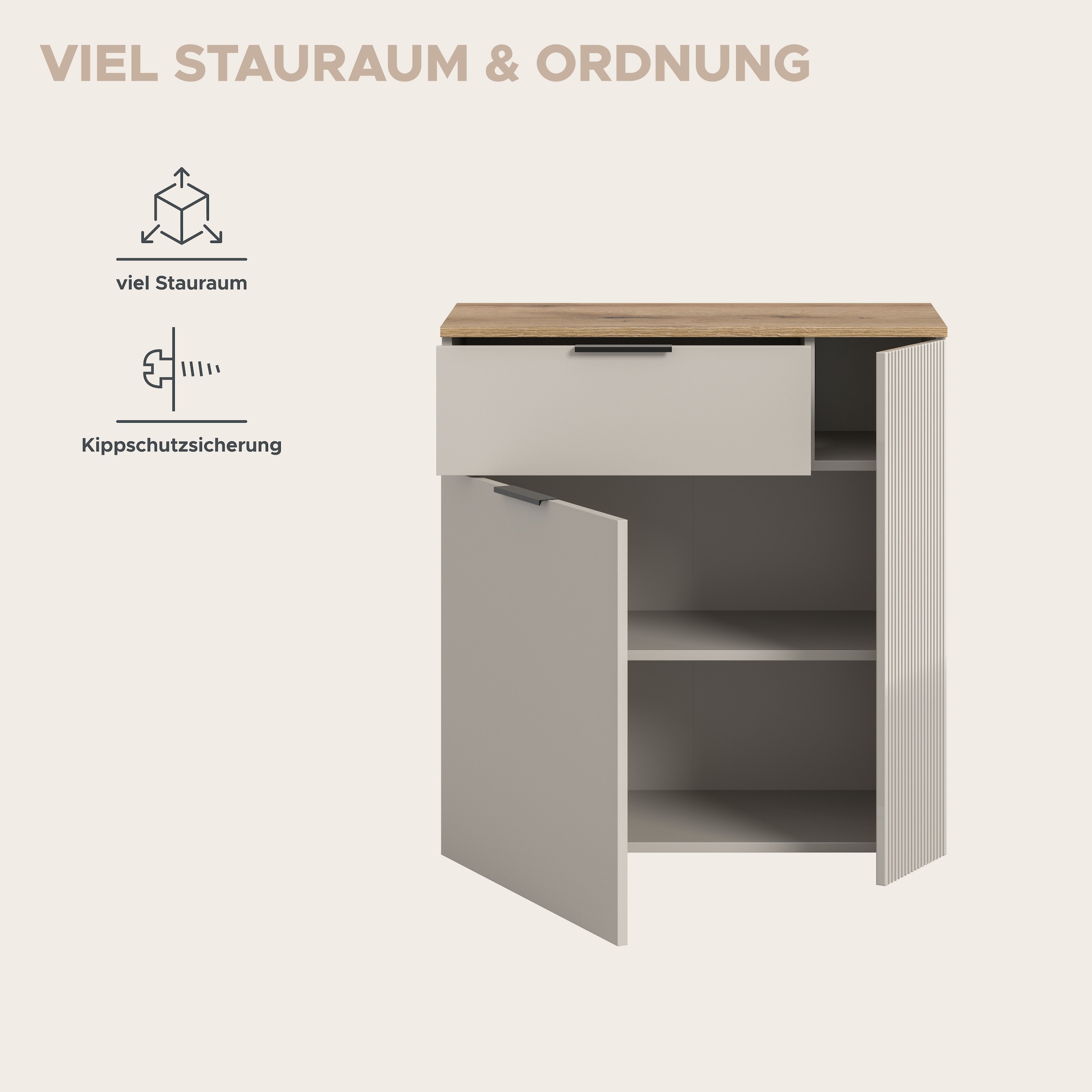 Home affaire Kommode »EDIL, Breite 80 cm, 2 Türen, 1 Schubkasten, 1 Einlegeboden, 3 Fächer« Garderobenschrank, Schuhschrank, Schuhkommode, Sideboard, Anrichte