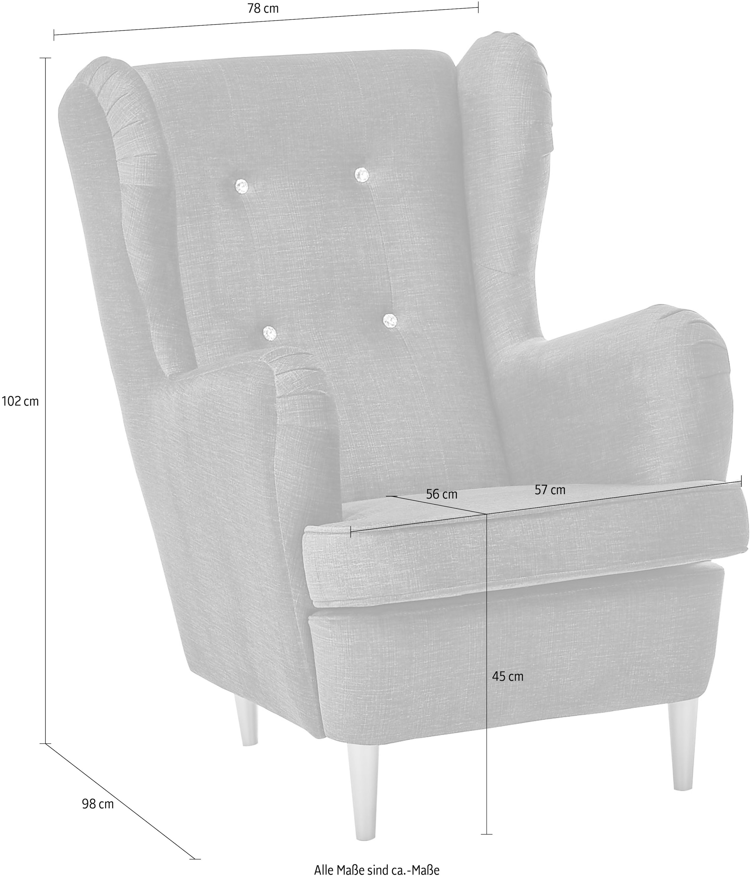 ED EXCITING DESIGN Ohrensessel »Tom«, mit Strasssteinen & goldenen Füßen