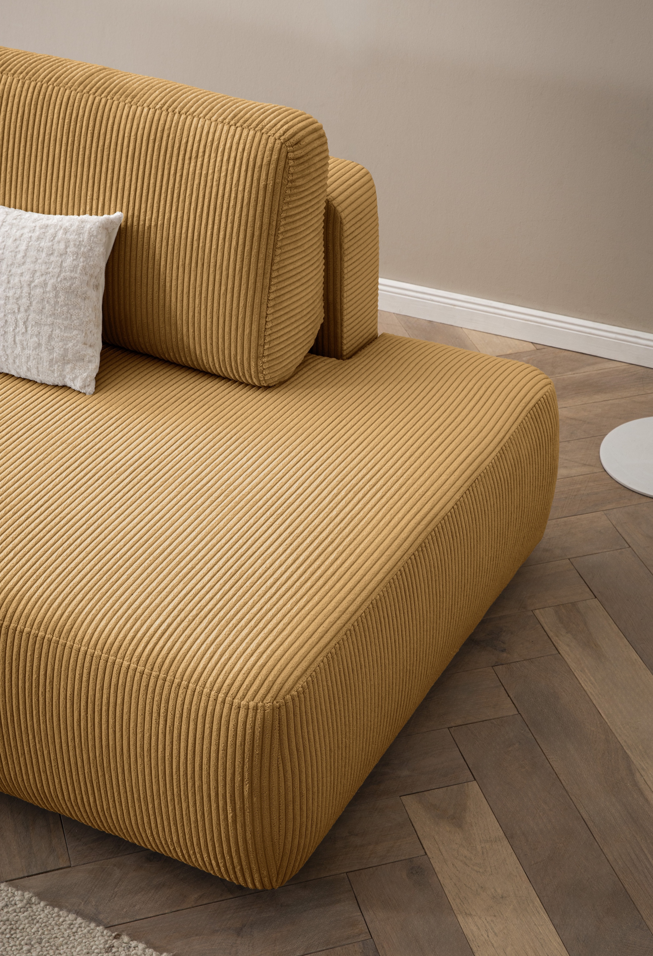 INOSIGN Ecksofa »TORGE, Schlafsofa Cord, Samtvelours u. Strukur fein, Couch in L-Form«, Schlaffunktion und Bettkasten, Liegefläche: 210x125 cm, neues Design