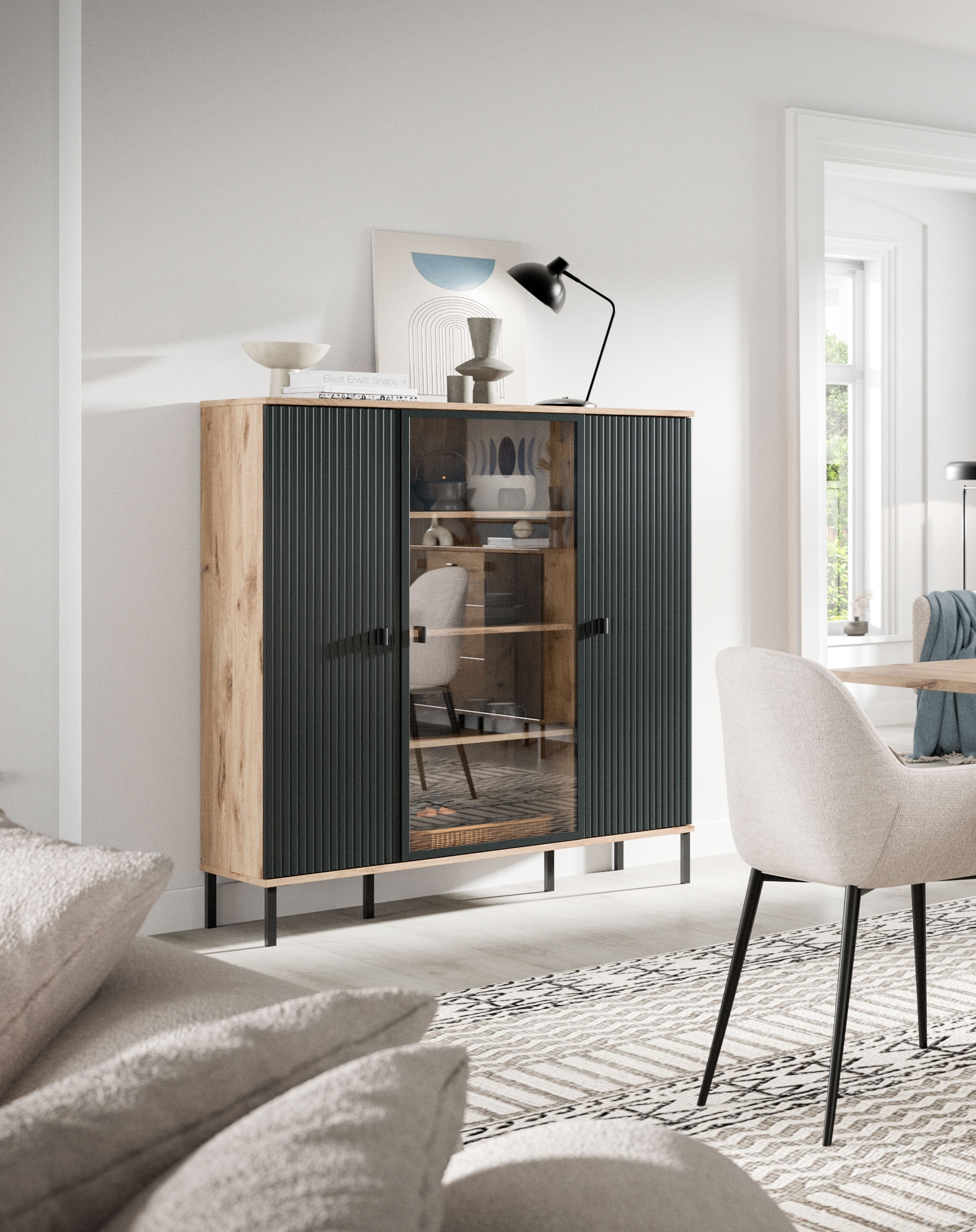 INOSIGN Highboard »TREVERK, Breite: 115 cm, hochwertige MDF-Front schwarz tiefzieh« 1 Stk. tlg. Highboard, Wohnzimmer, Esszimmer