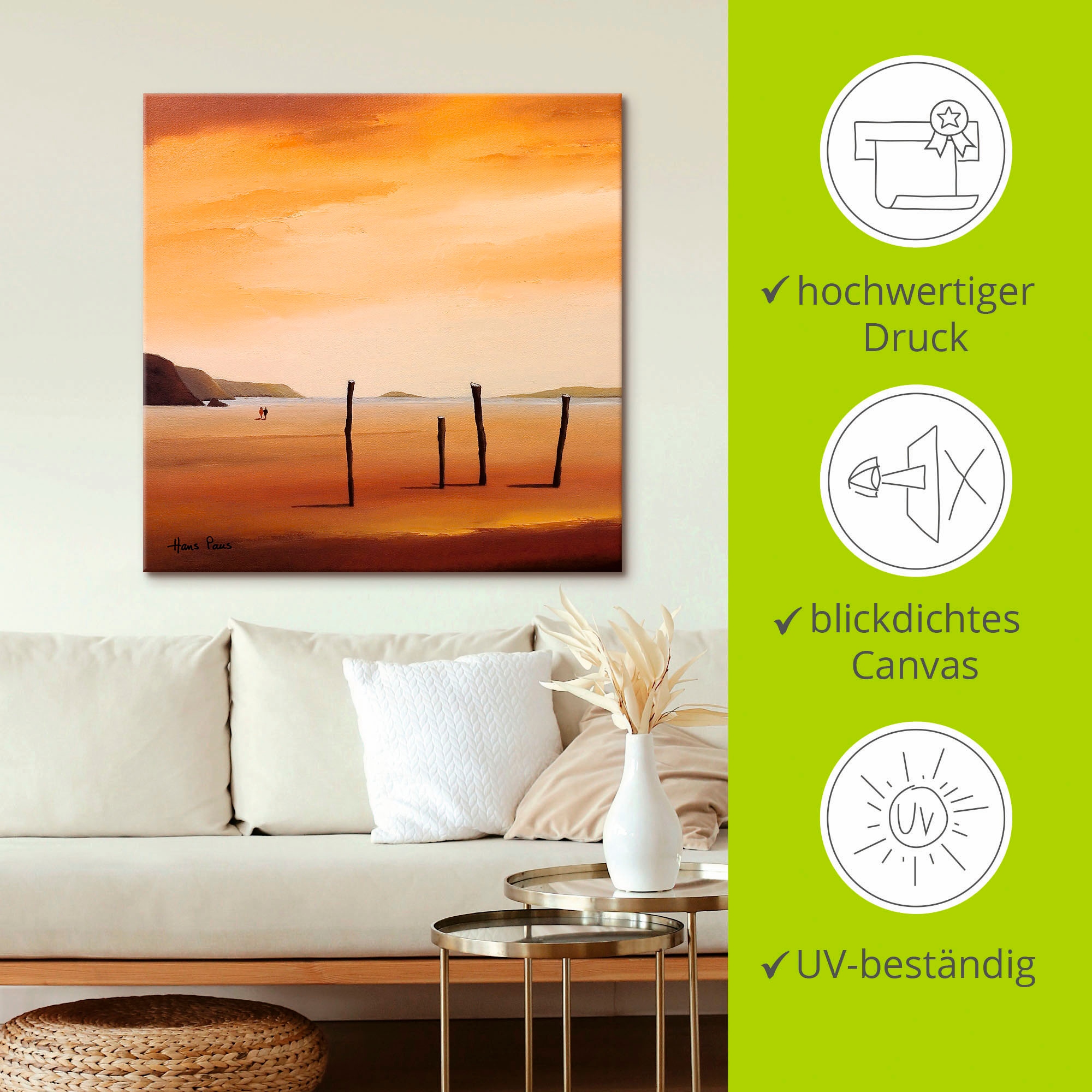 Artland Leinwandbild »Abend II« Strand 1 Stk. tlg. auf Keilrahmen gespannt