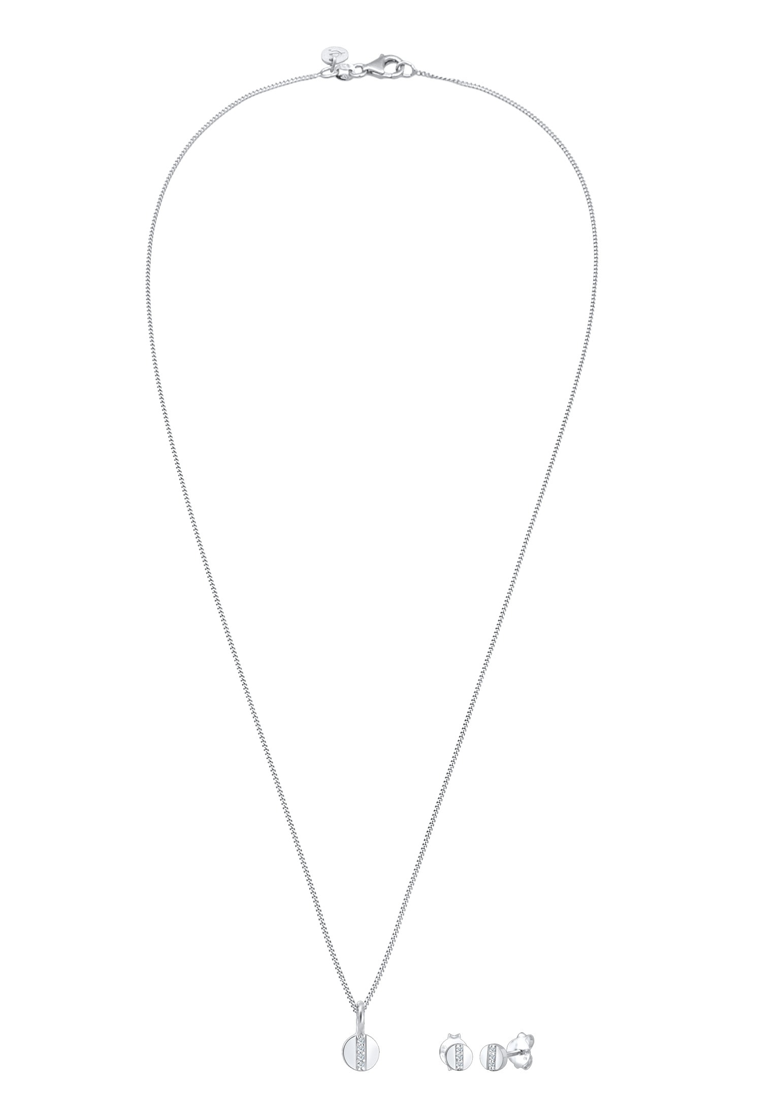 Elli DIAMONDS Ohrring und Ketten Set »Schmuckset Plättchen Diamant Weiß Brillantschliff (0.05 ct) 925 Sterling Silber«