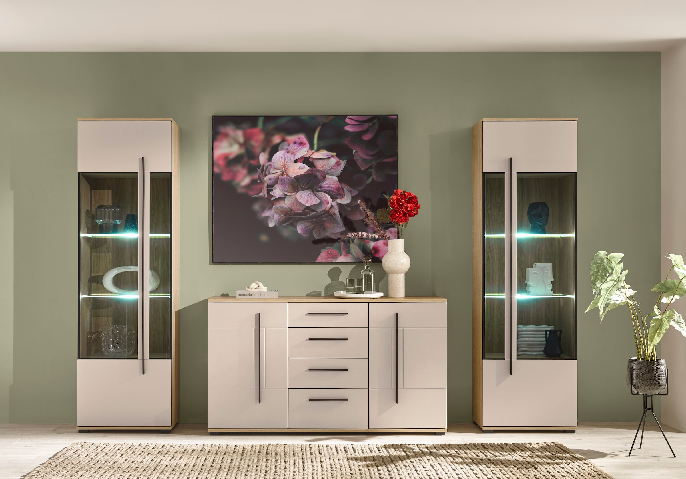 Home affaire Wohnwand »Cantara, Anbauwand, Wohnzimmer-Set, in Eiche Evoke, Weiß oder Kaschmir« Set, 