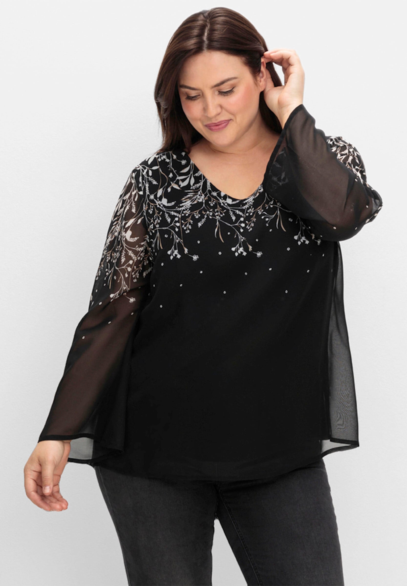 Sheego Longbluse »Tunika Chiffonbluse mit grafischem Print«