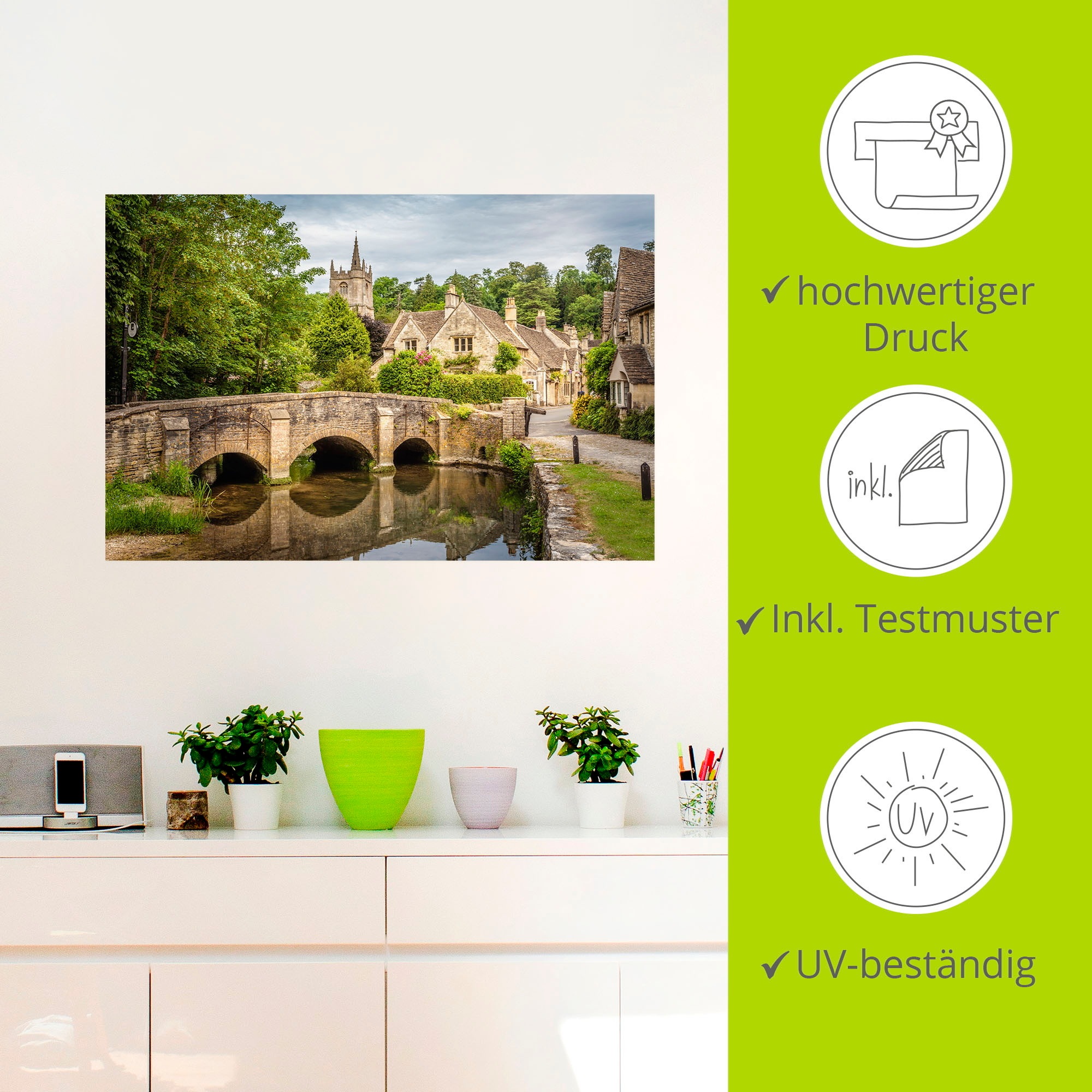 Artland Wandbild »Dorf Castle Combe, Wiltshire, England«, Brücken, (1 St.), als Alubild, Leinwandbild, Wandaufkleber oder Poster in versch. Größen
